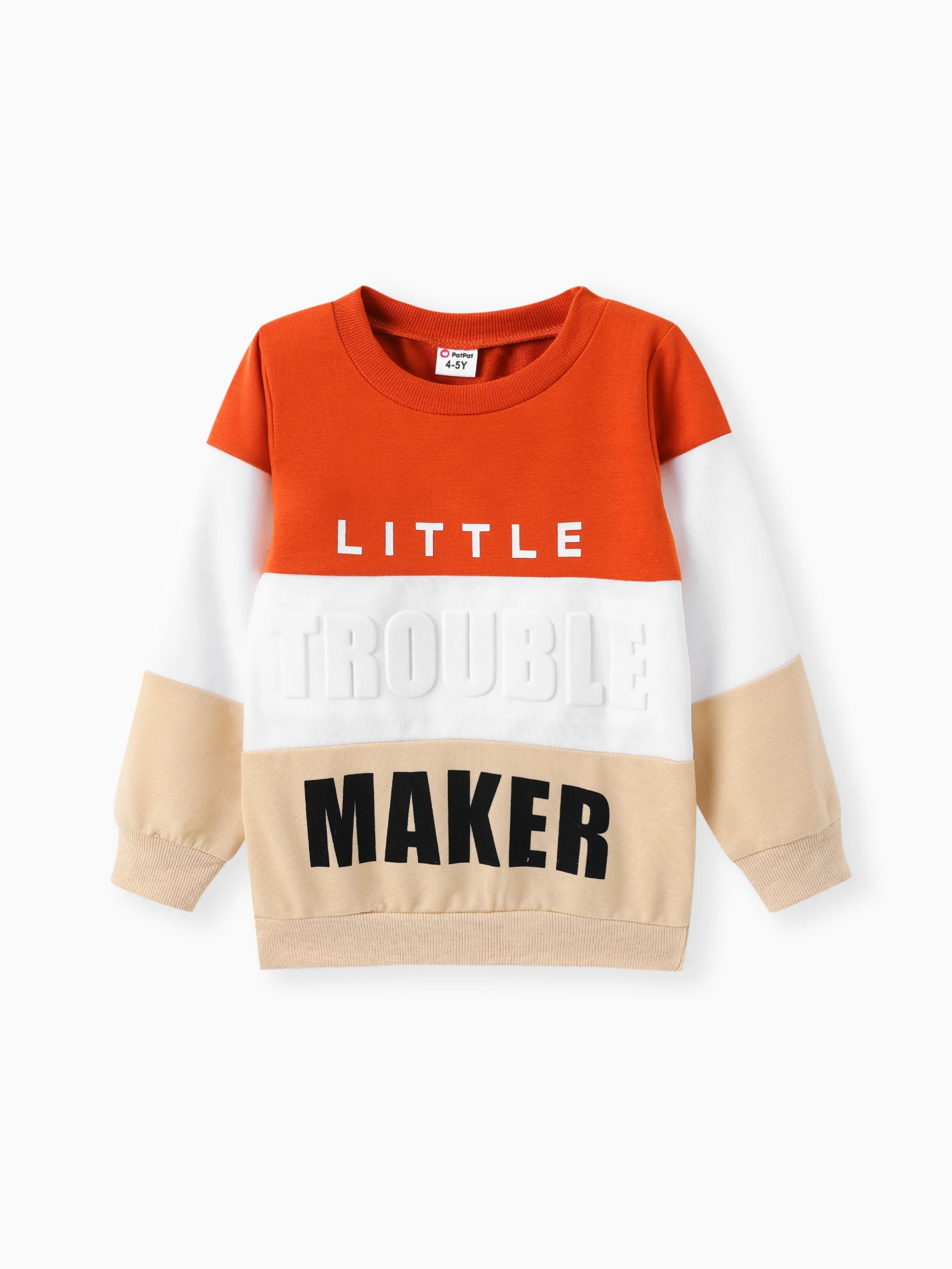 2pcs Toddler Boy Trendy Letter Print Colorblock Sweatshirt and Pants Set Apricot