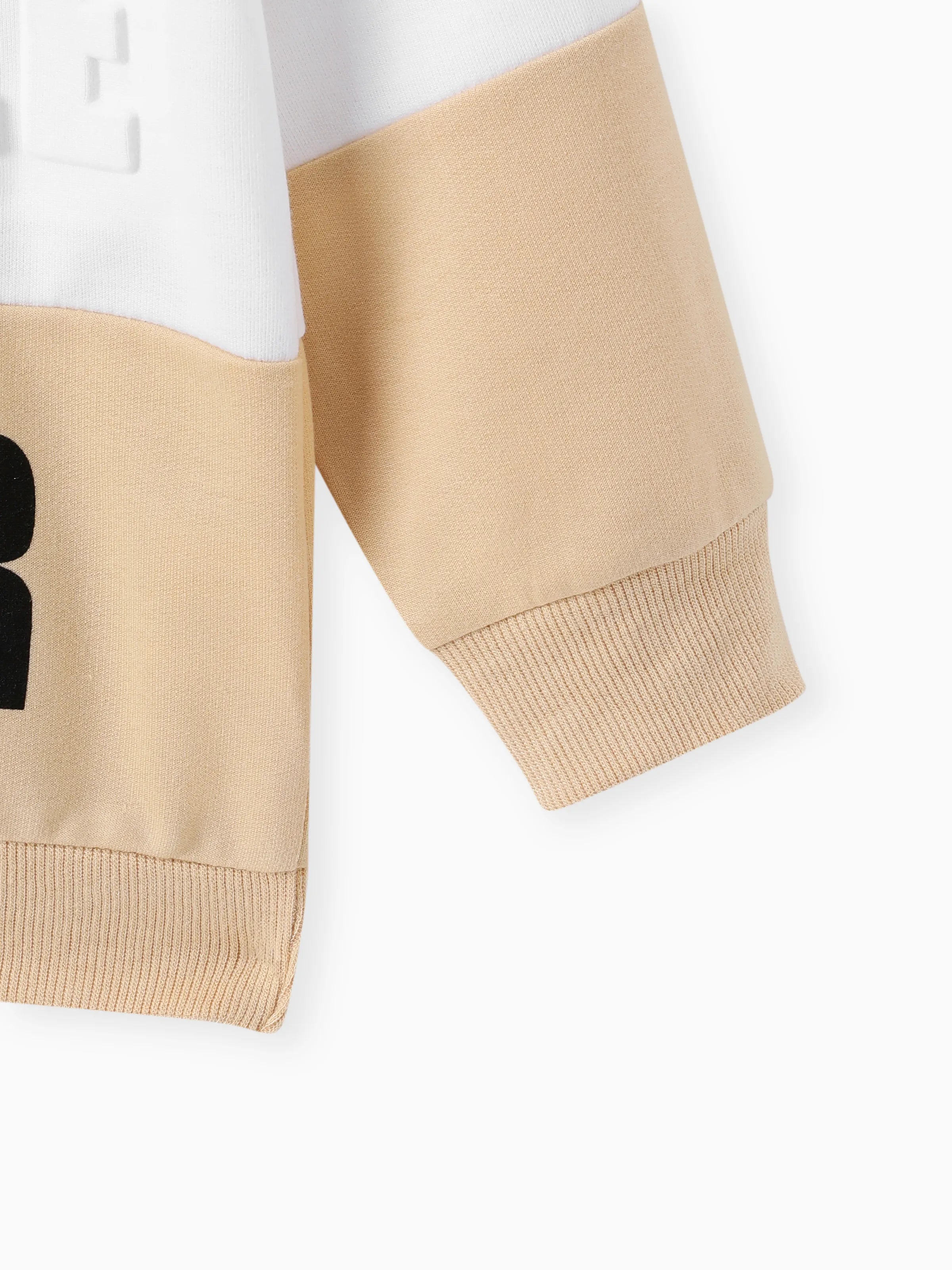2pcs Toddler Boy Trendy Letter Print Colorblock Sweatshirt and Pants Set Apricot