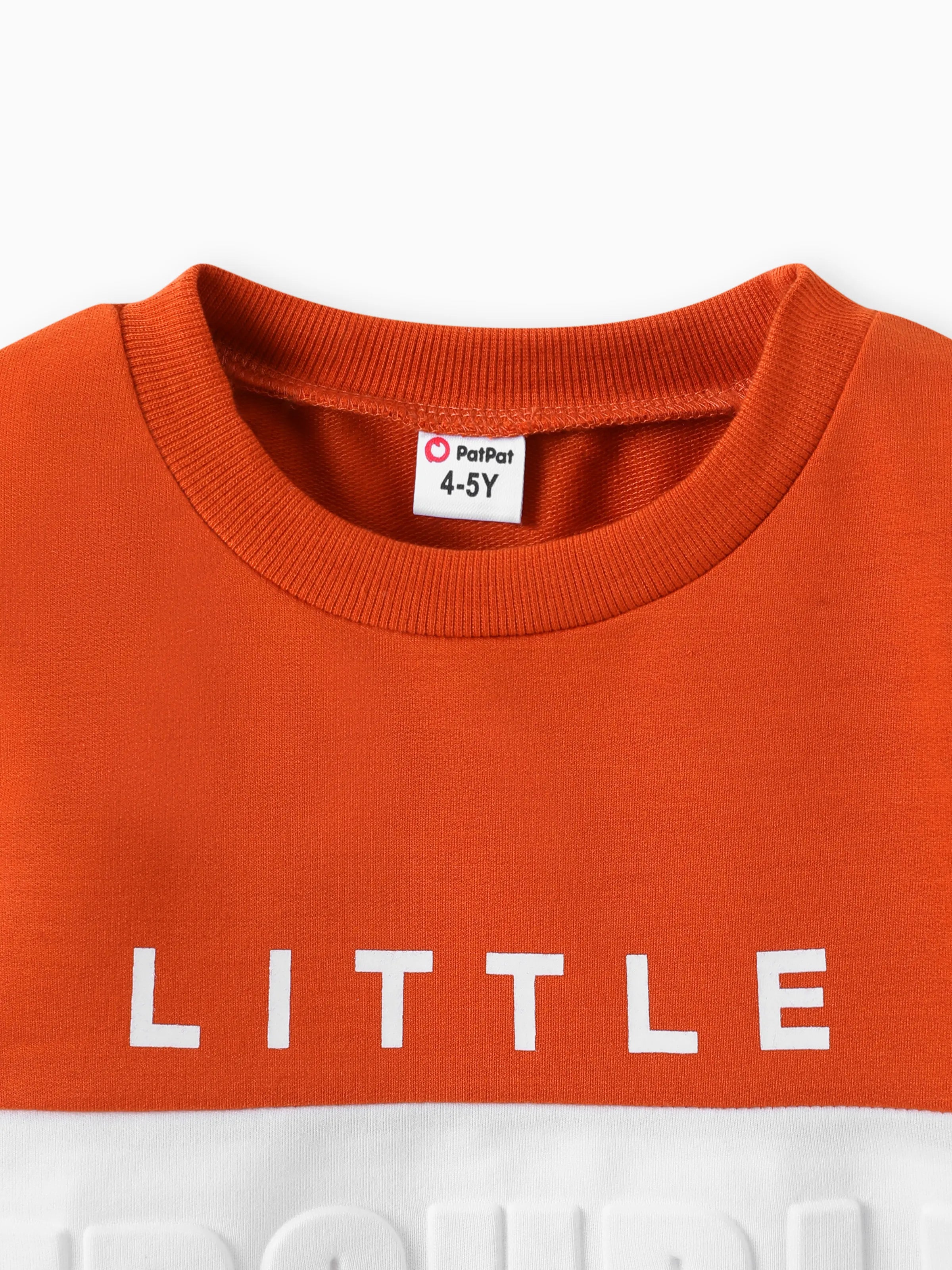 2pcs Toddler Boy Trendy Letter Print Colorblock Sweatshirt and Pants Set Apricot