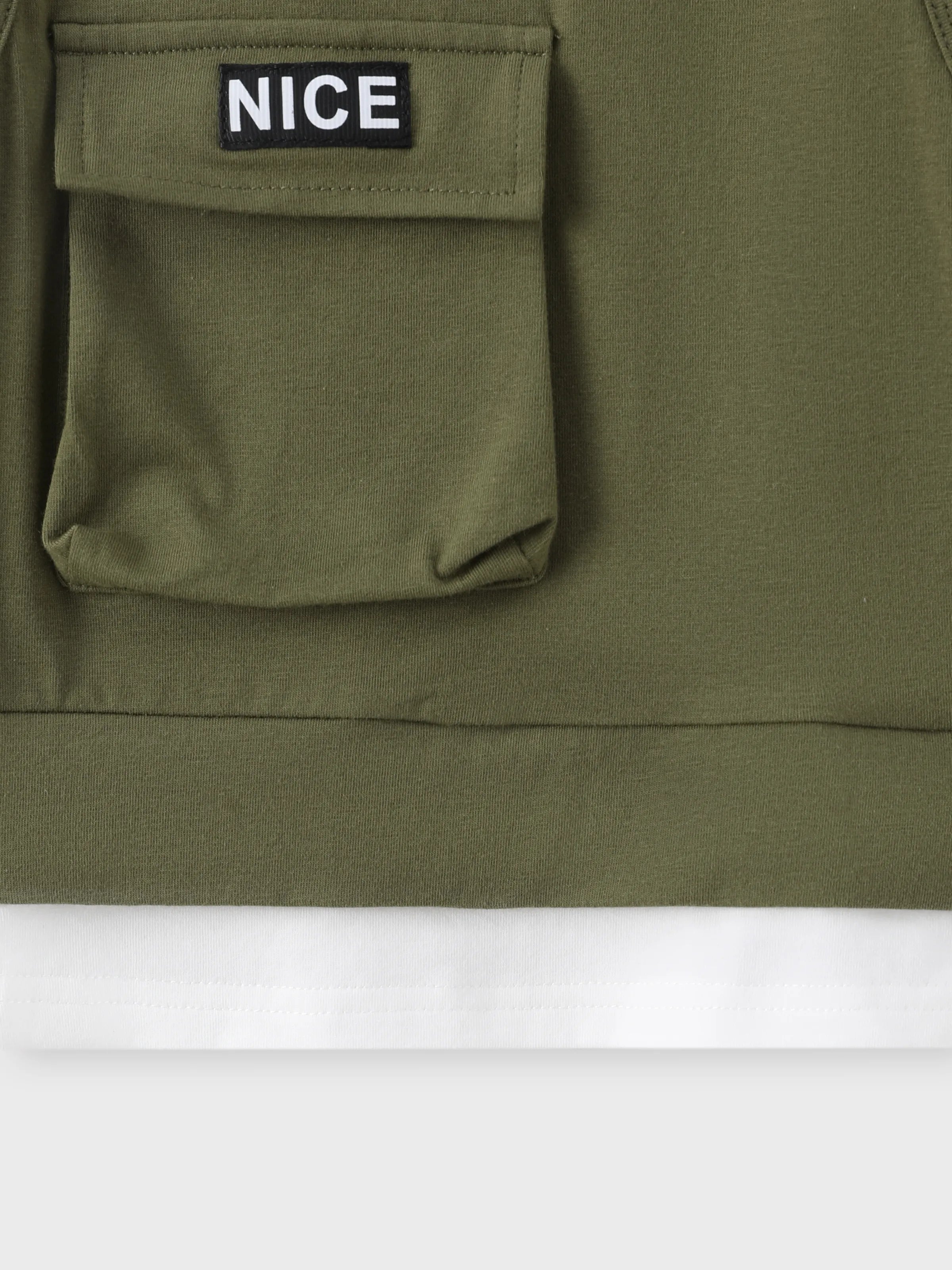 2pcs Toddler Boy Trendy Patch Pocket Short-sleeve Cotton Top and Cargo Shorts Set Army green