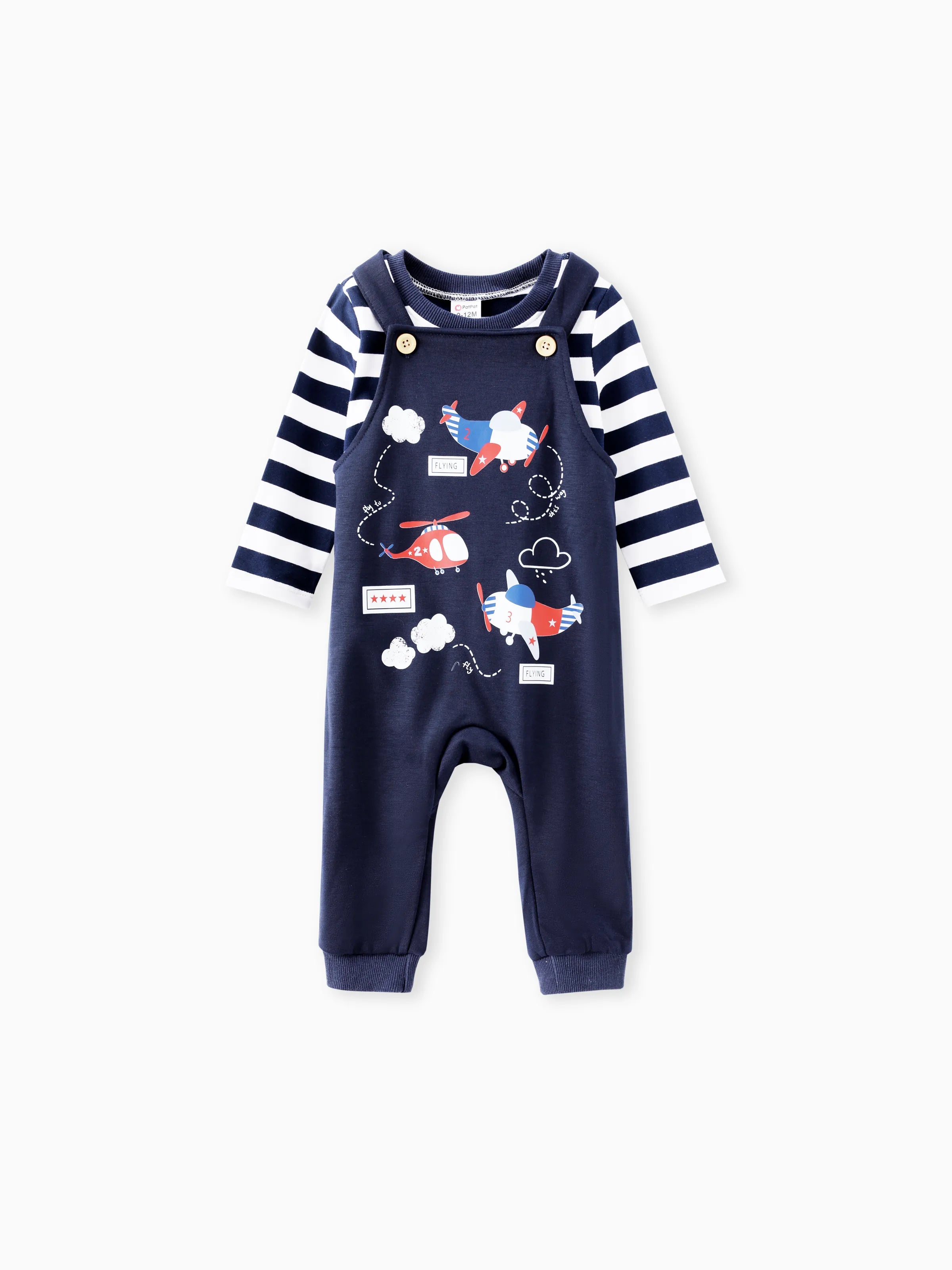 2pcs Baby Boy Airplane Pattern Hanging Strap Set Dark Blue