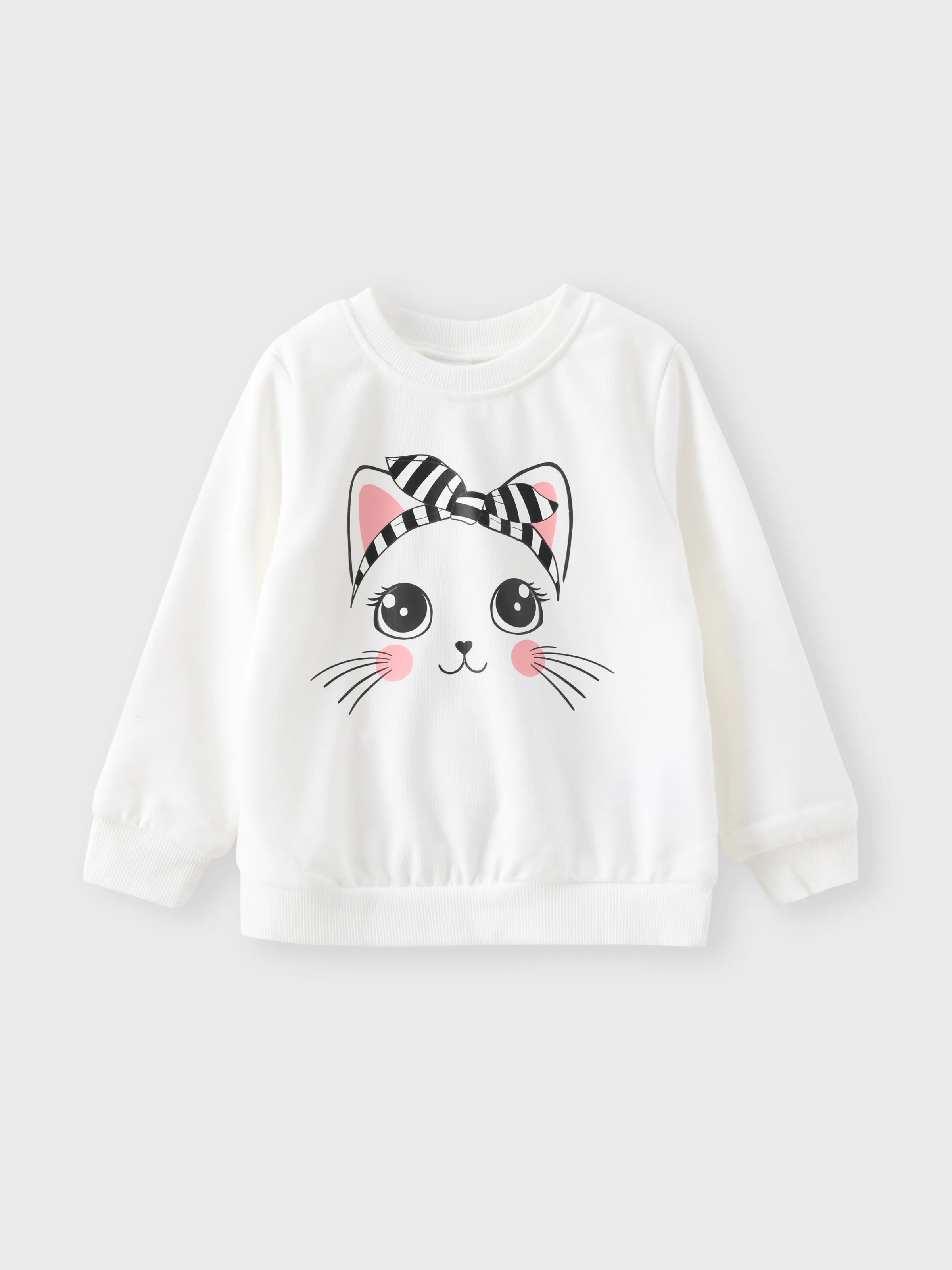 2pcs Toddler Girl Cat Pattern Fabric Stitching Design Set BlackandWhite