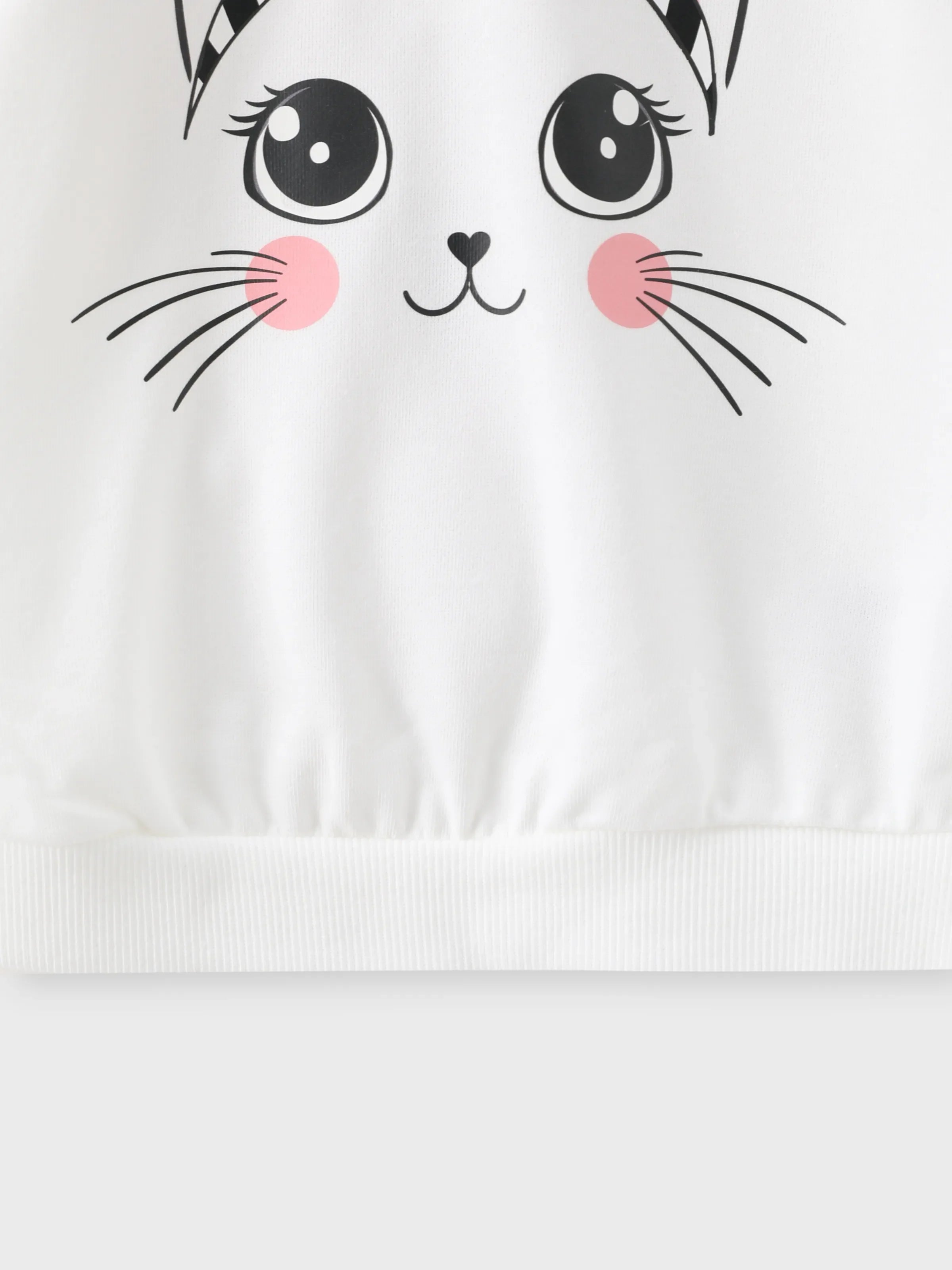 2pcs Toddler Girl Cat Pattern Fabric Stitching Design Set BlackandWhite