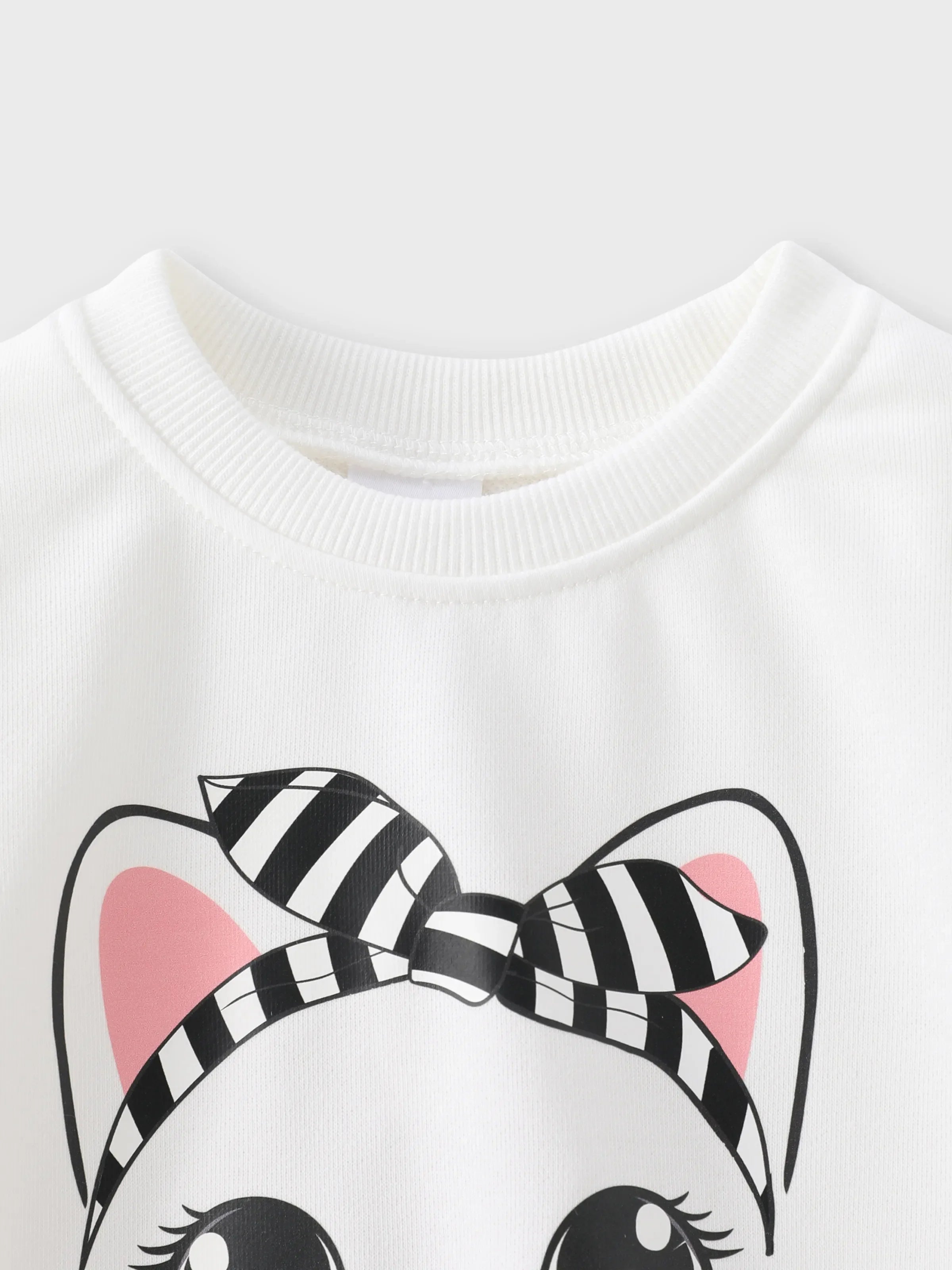 2pcs Toddler Girl Cat Pattern Fabric Stitching Design Set BlackandWhite