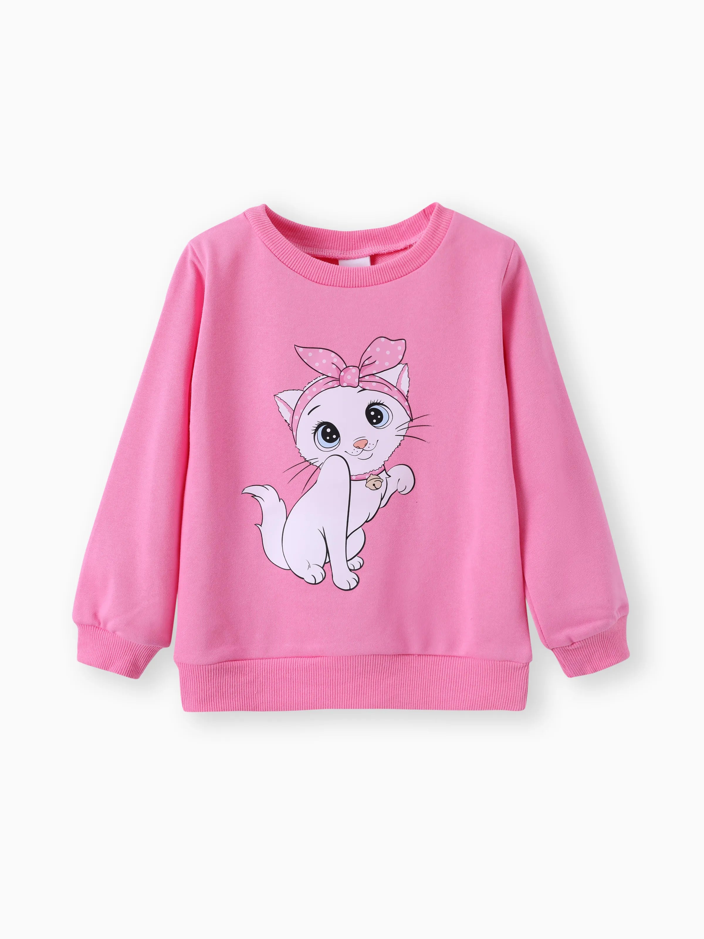 3PCS Toddler Girl Childlike Cat Pattern Distressed Patchwork Denim Jean set Pink