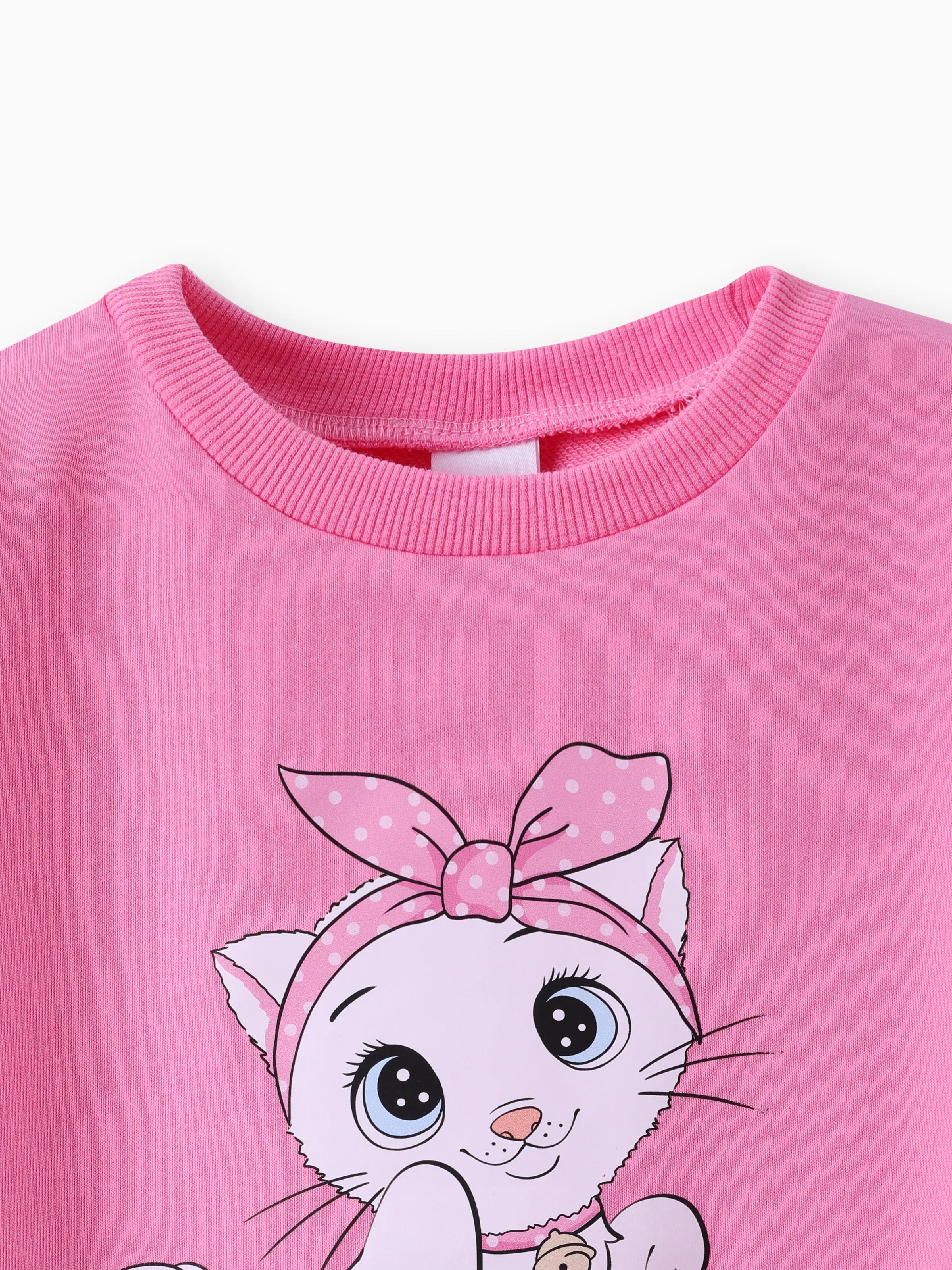 3PCS Toddler Girl Childlike Cat Pattern Distressed Patchwork Denim Jean set Pink