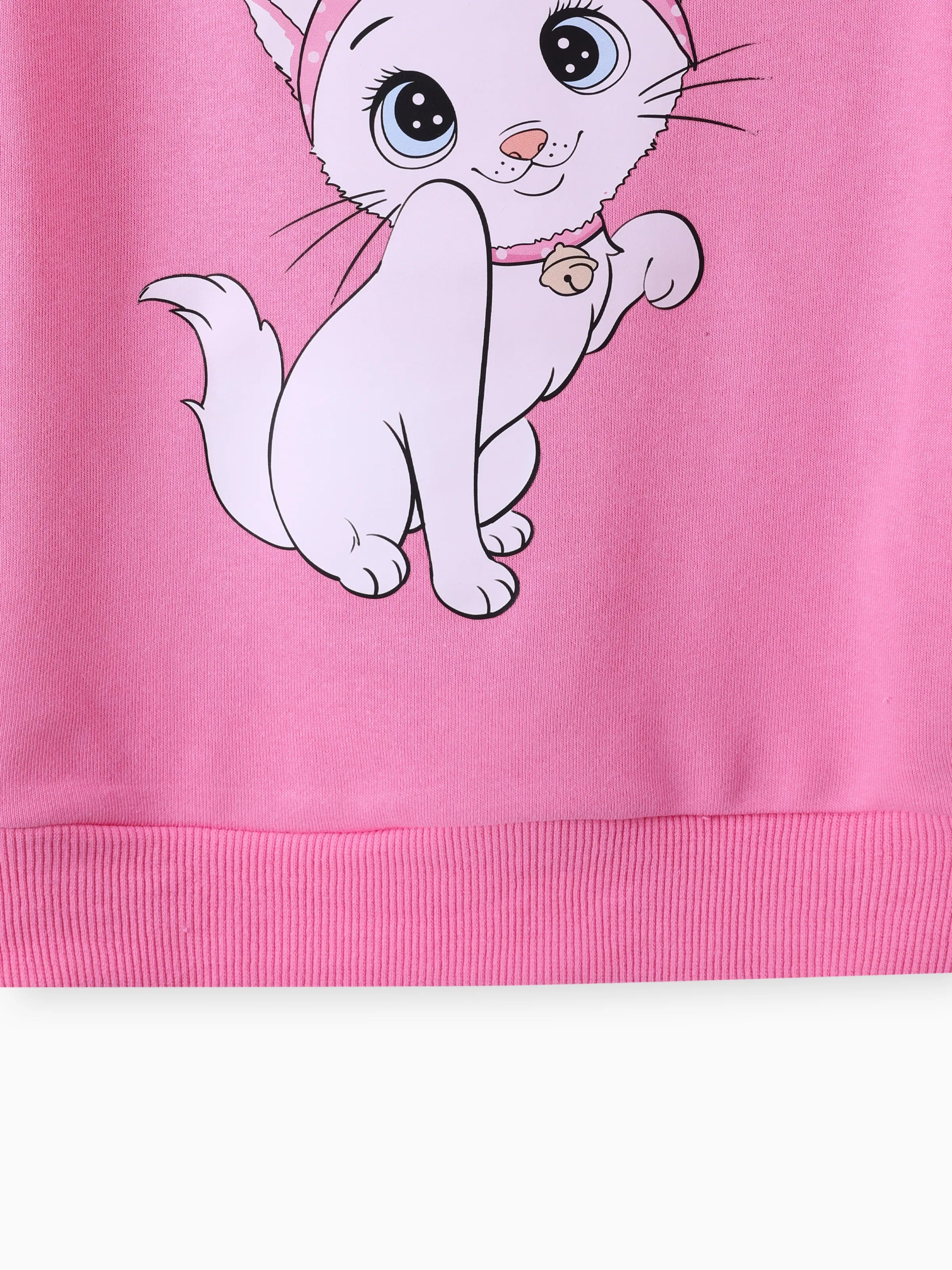 3PCS Toddler Girl Childlike Cat Pattern Distressed Patchwork Denim Jean set Pink