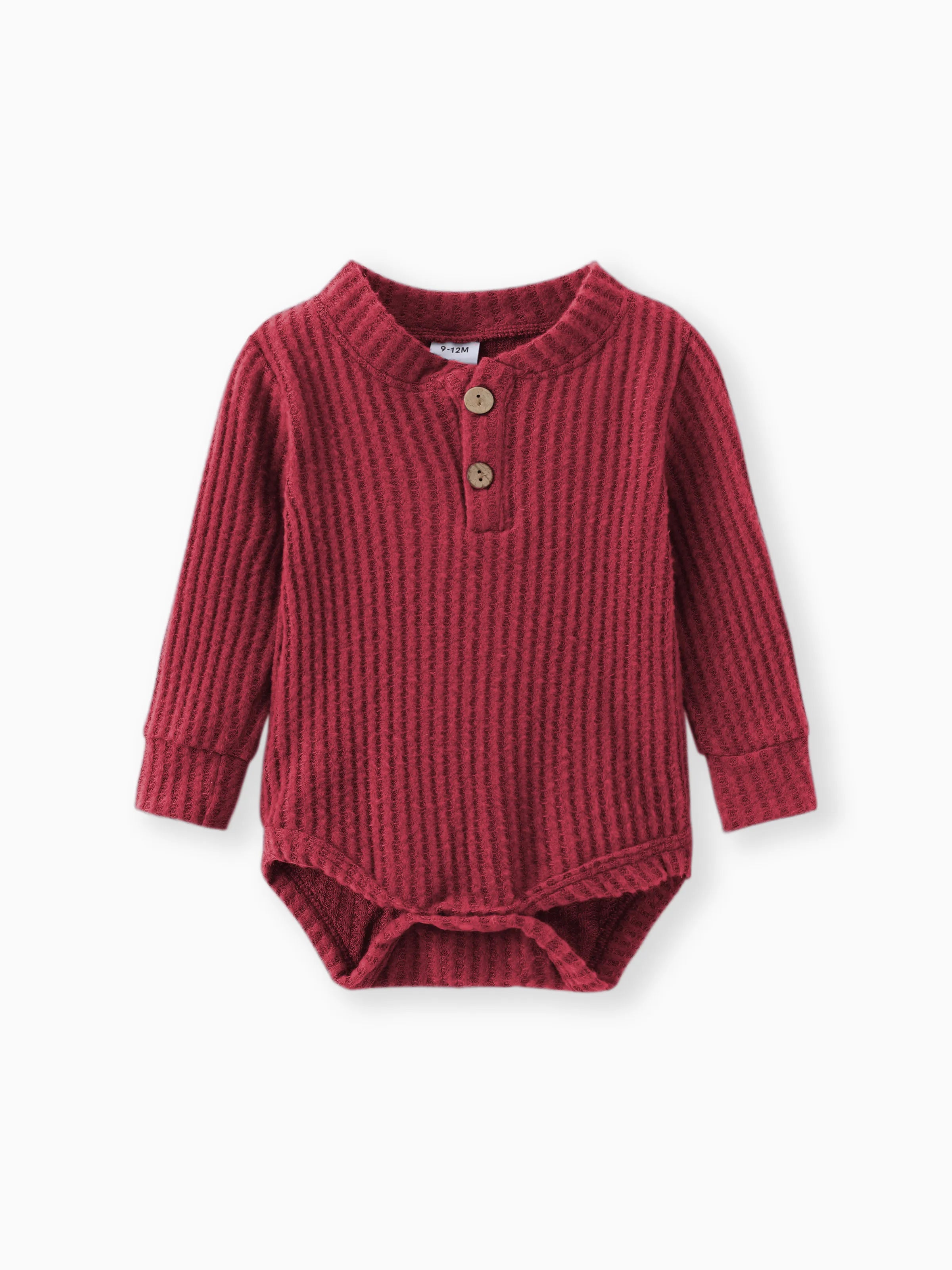 2pcs Solid Waffle Long-sleeve Baby Set Burgundy