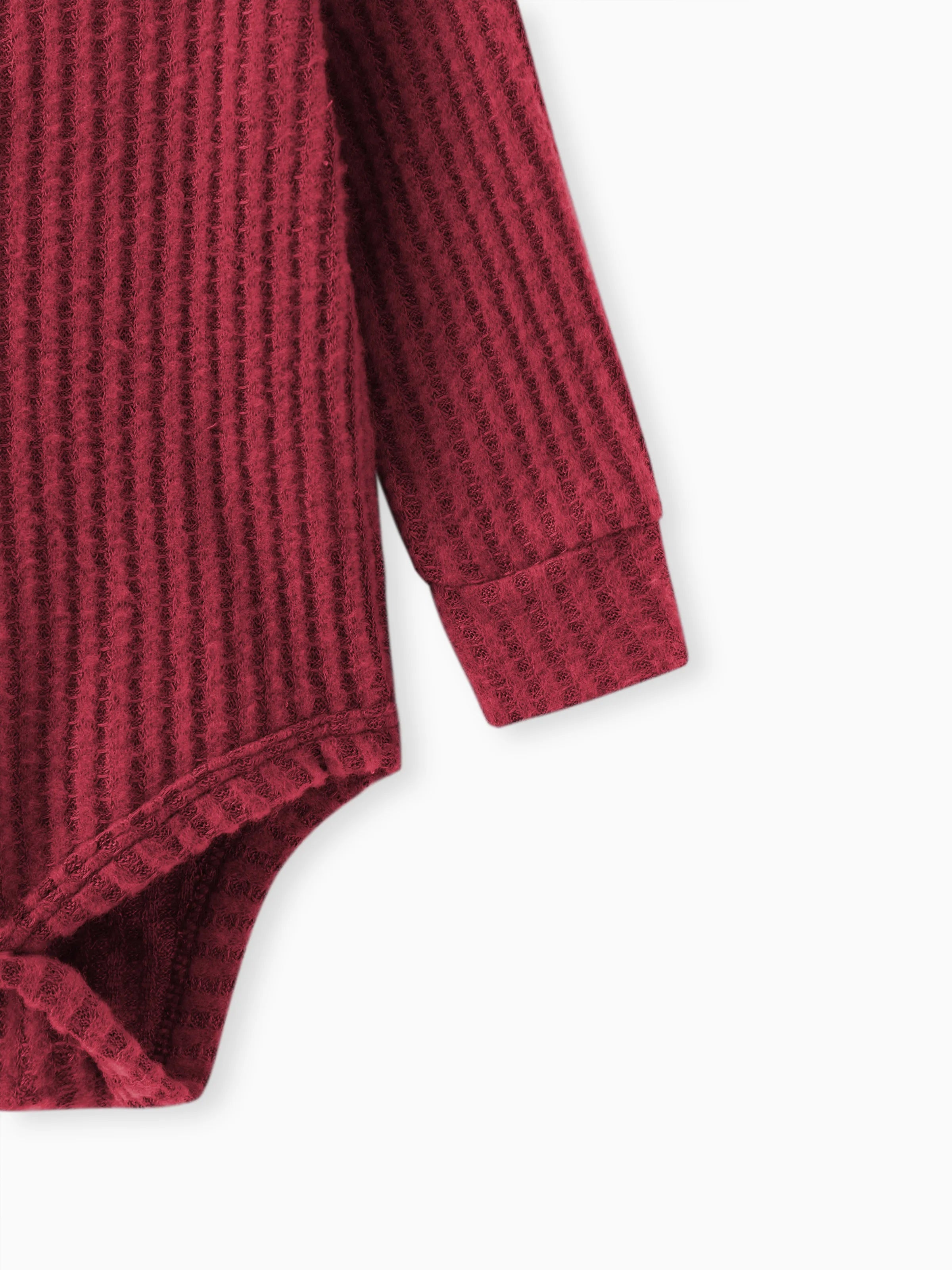 2pcs Solid Waffle Long-sleeve Baby Set Burgundy
