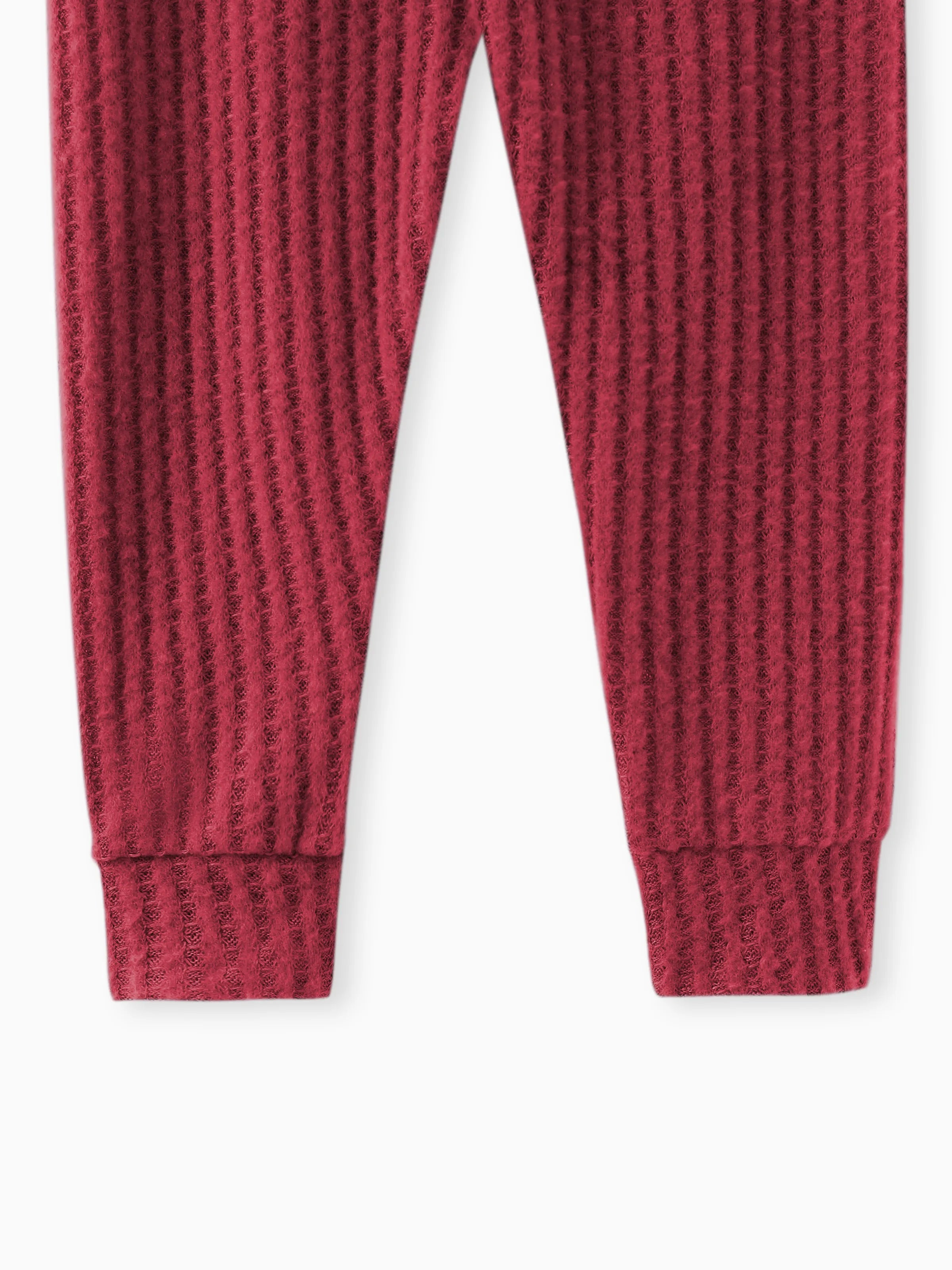 2pcs Solid Waffle Long-sleeve Baby Set Burgundy