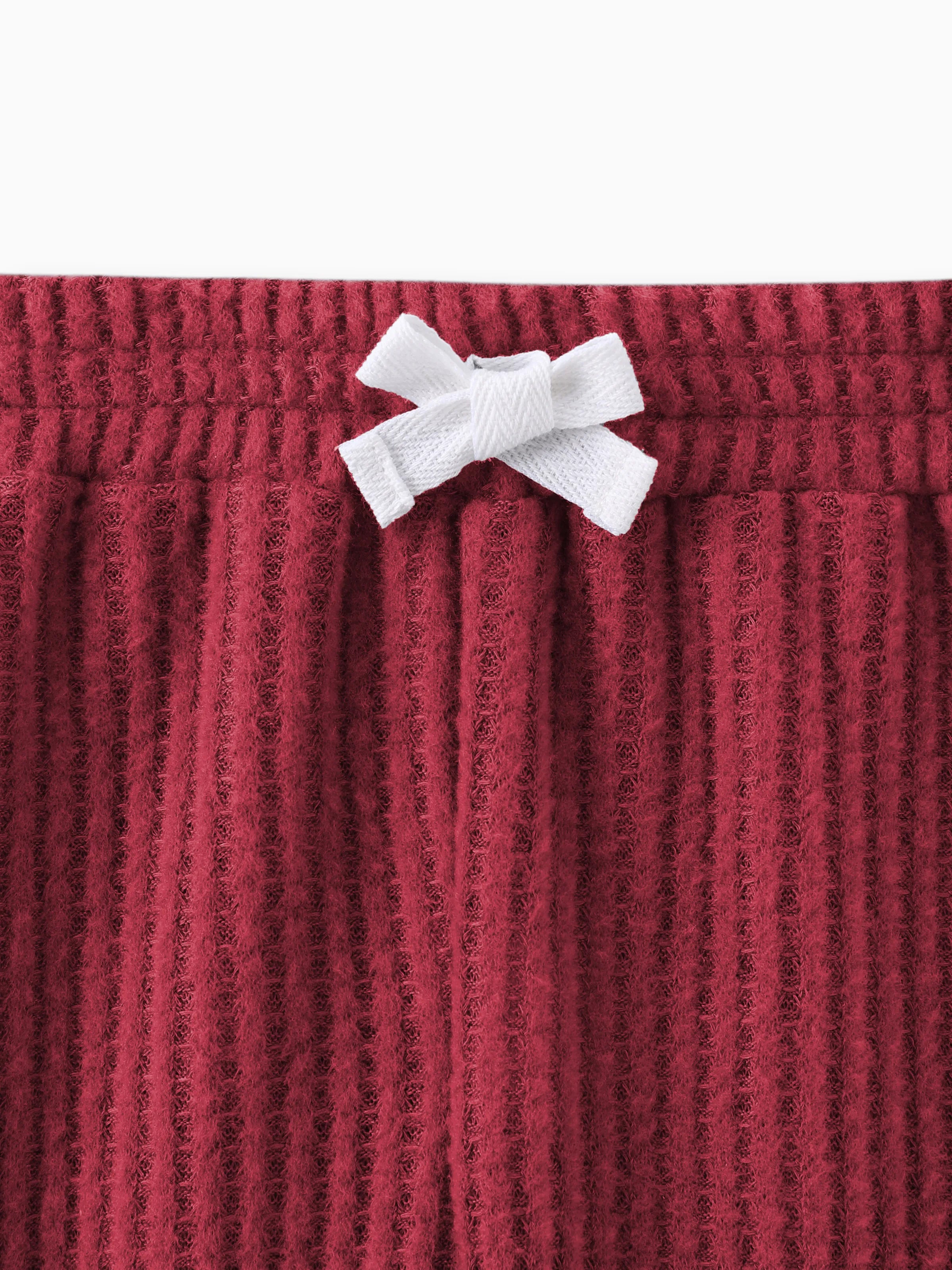 2pcs Solid Waffle Long-sleeve Baby Set Burgundy