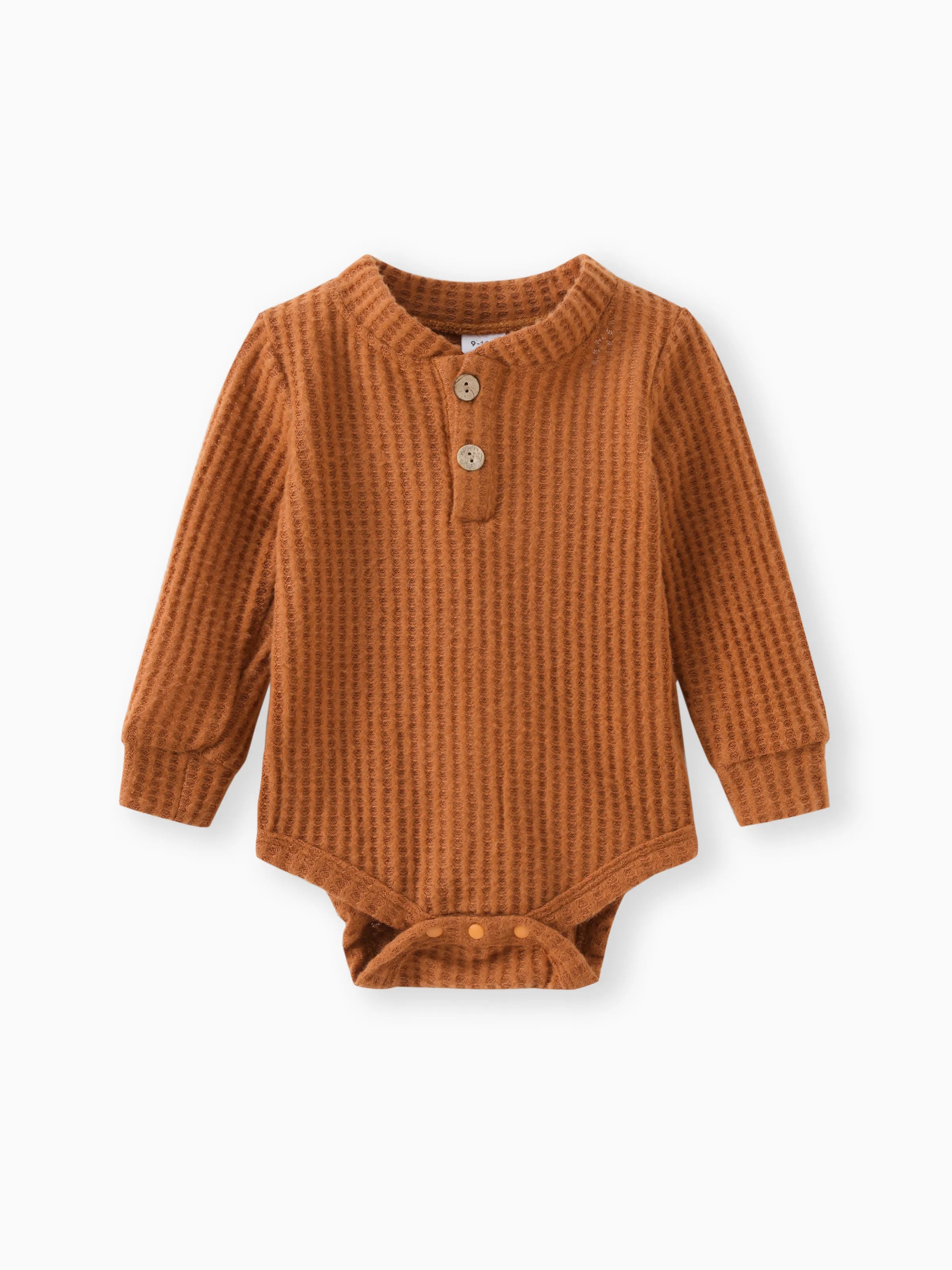 2pcs Solid Waffle Long-sleeve Baby Set Brown