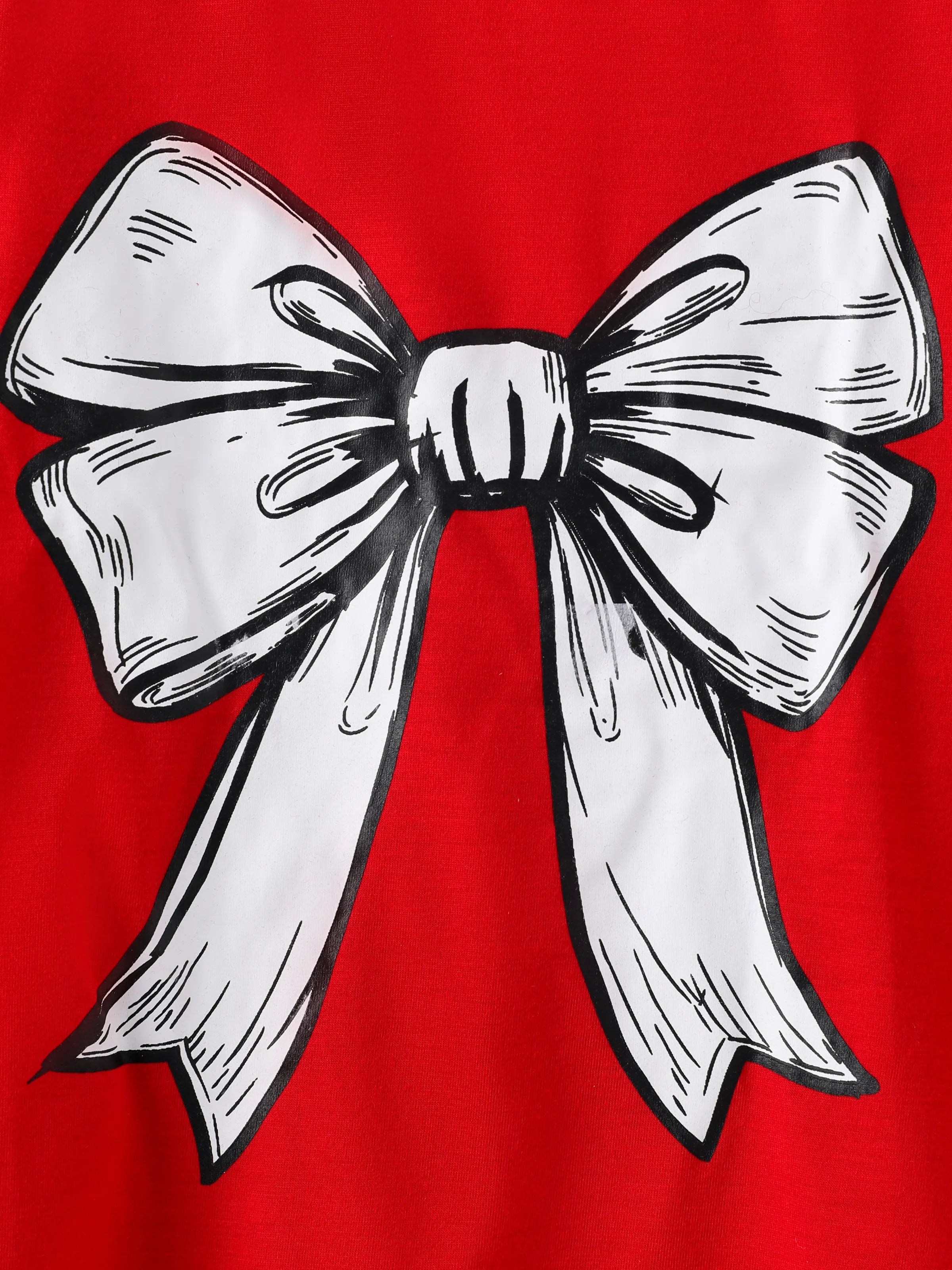 2pcs Toddler Girl Bowknot Print High Low Long-sleeve Tee and Houndstooth Leggings Set Red-2