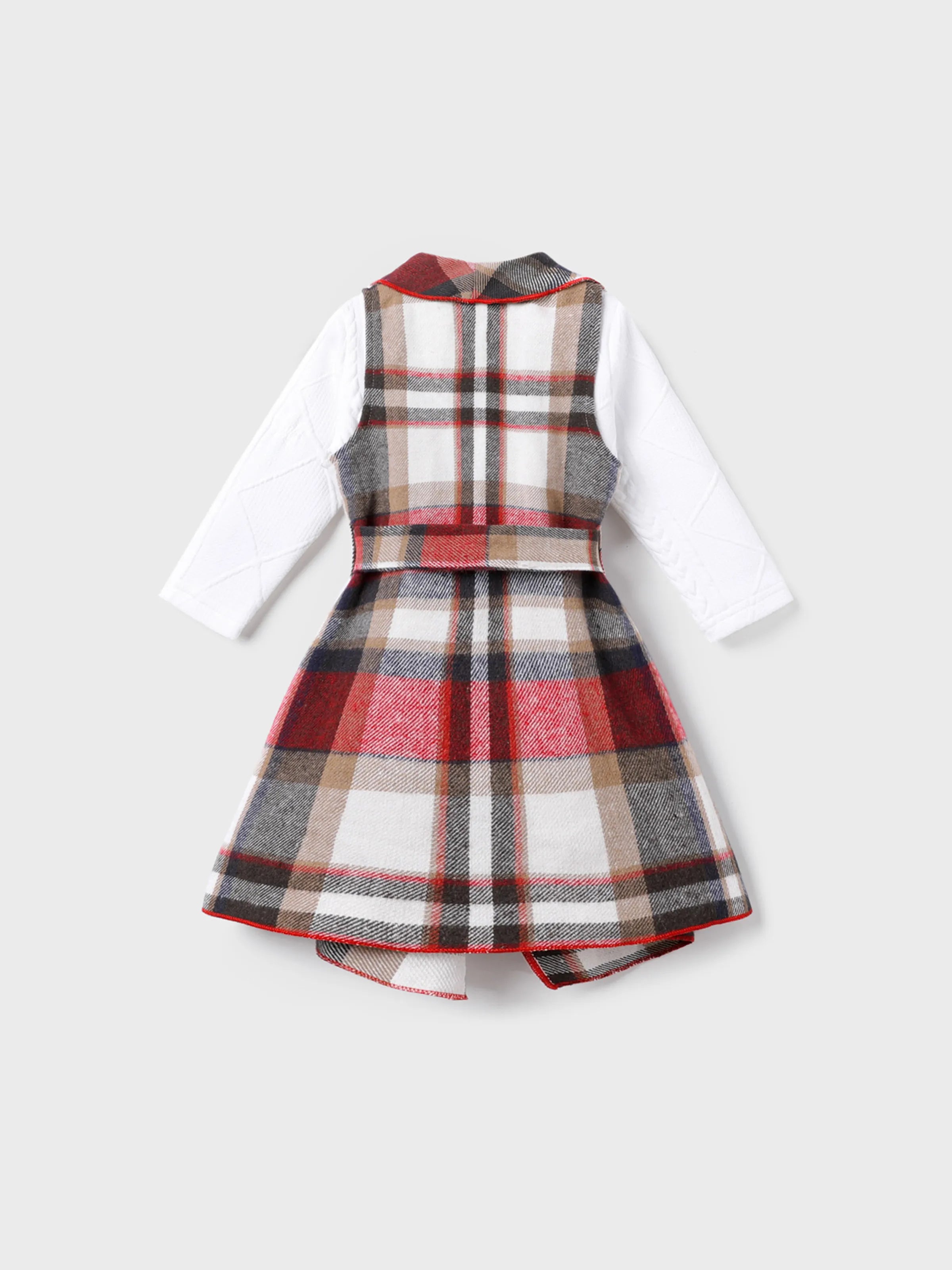 3PCS Toddler Girl Asymmetrical Hemline Classic Grid Dress Set Red