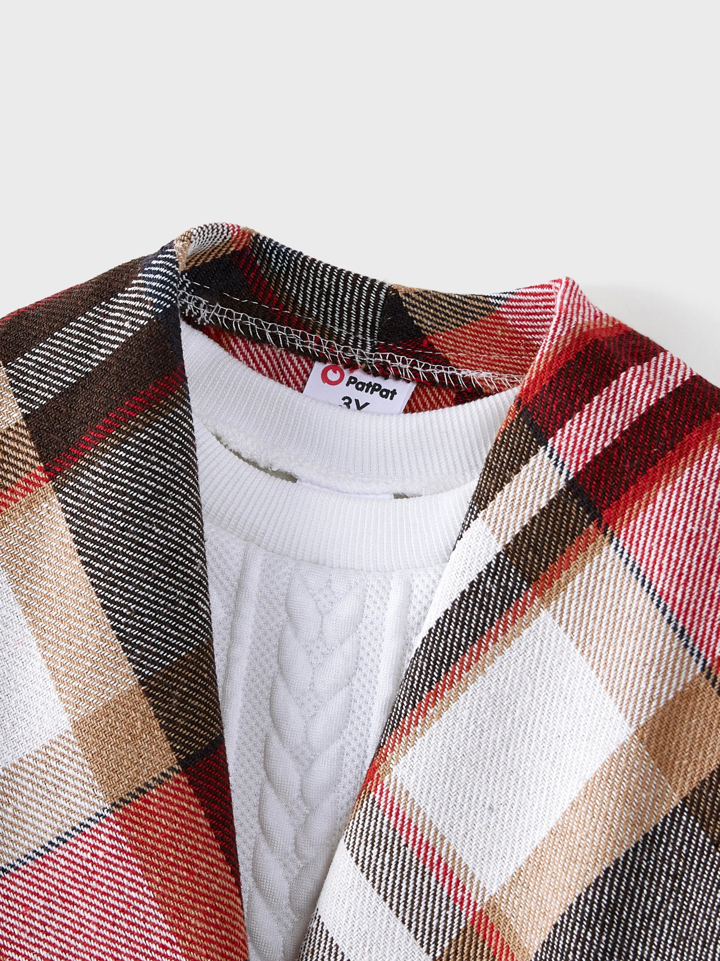 3PCS Toddler Girl Asymmetrical Hemline Classic Grid Dress Set Red