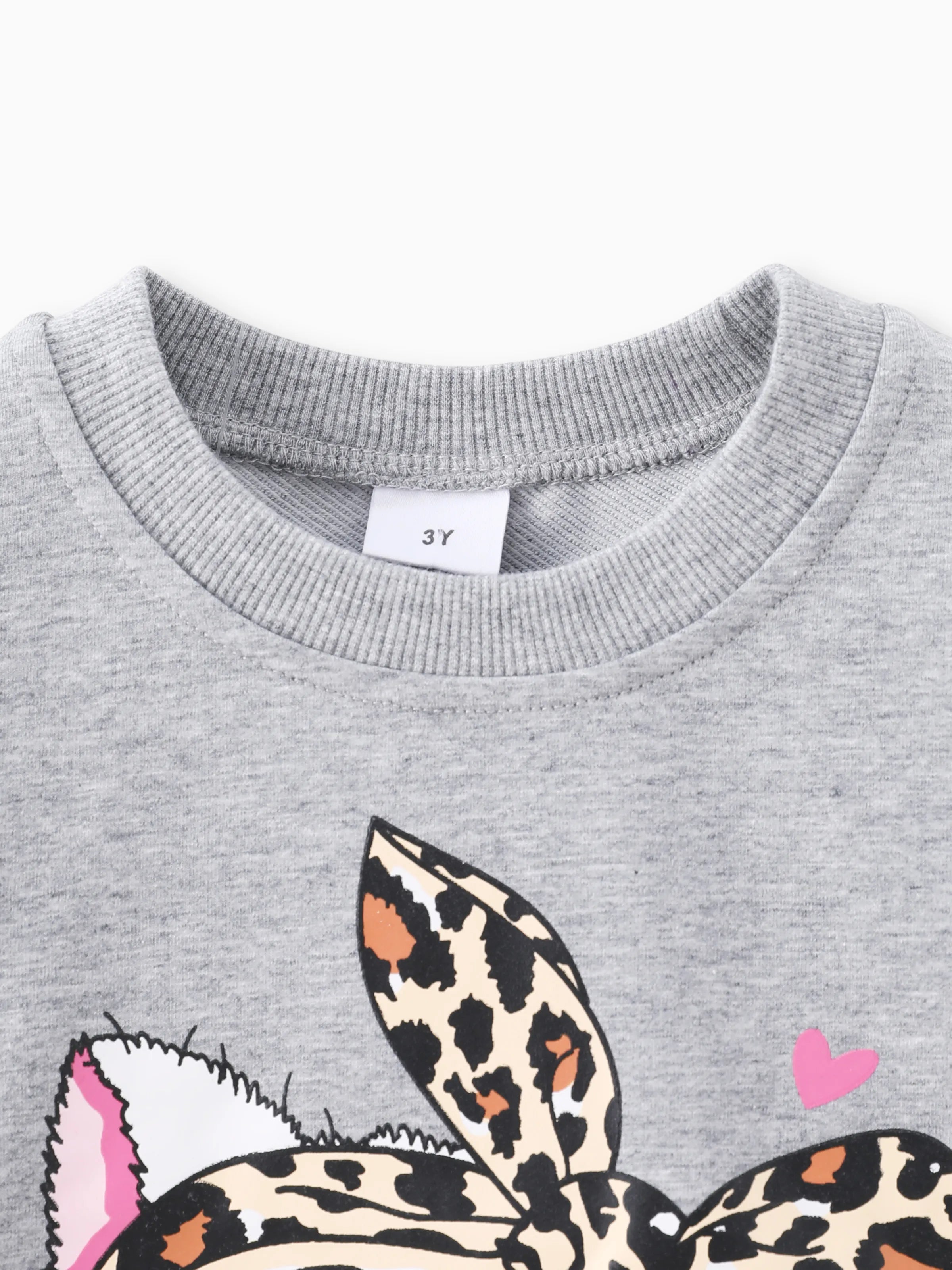 2-piece Toddler Girl Cat Print Pullover Sweatshirt and Leopard Print Pants Set Grey