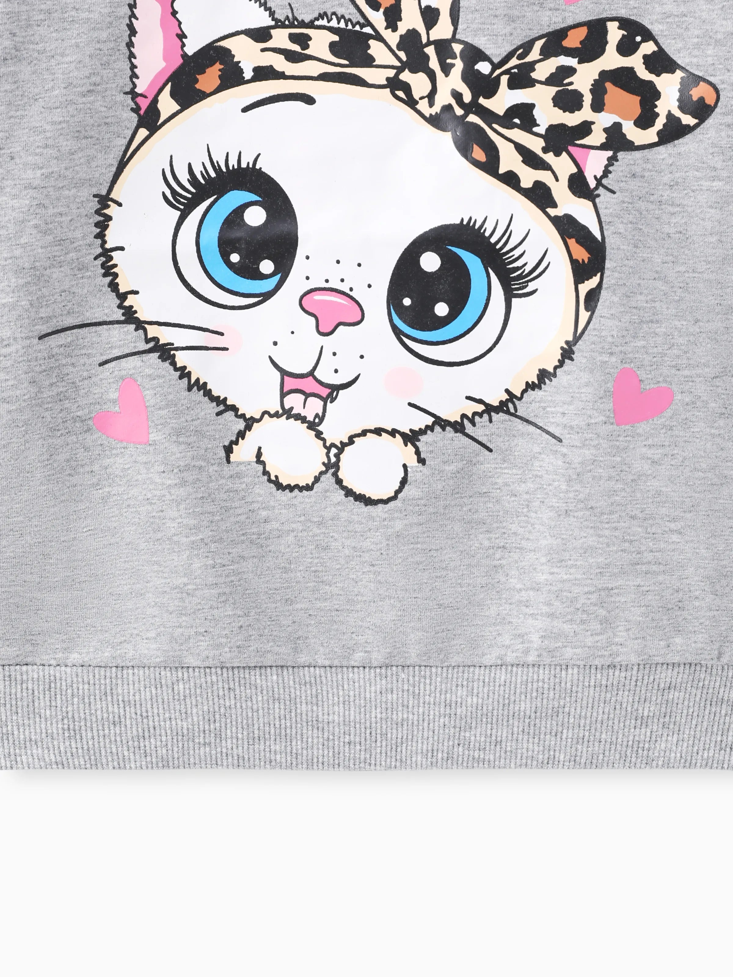 2-piece Toddler Girl Cat Print Pullover Sweatshirt and Leopard Print Pants Set Grey