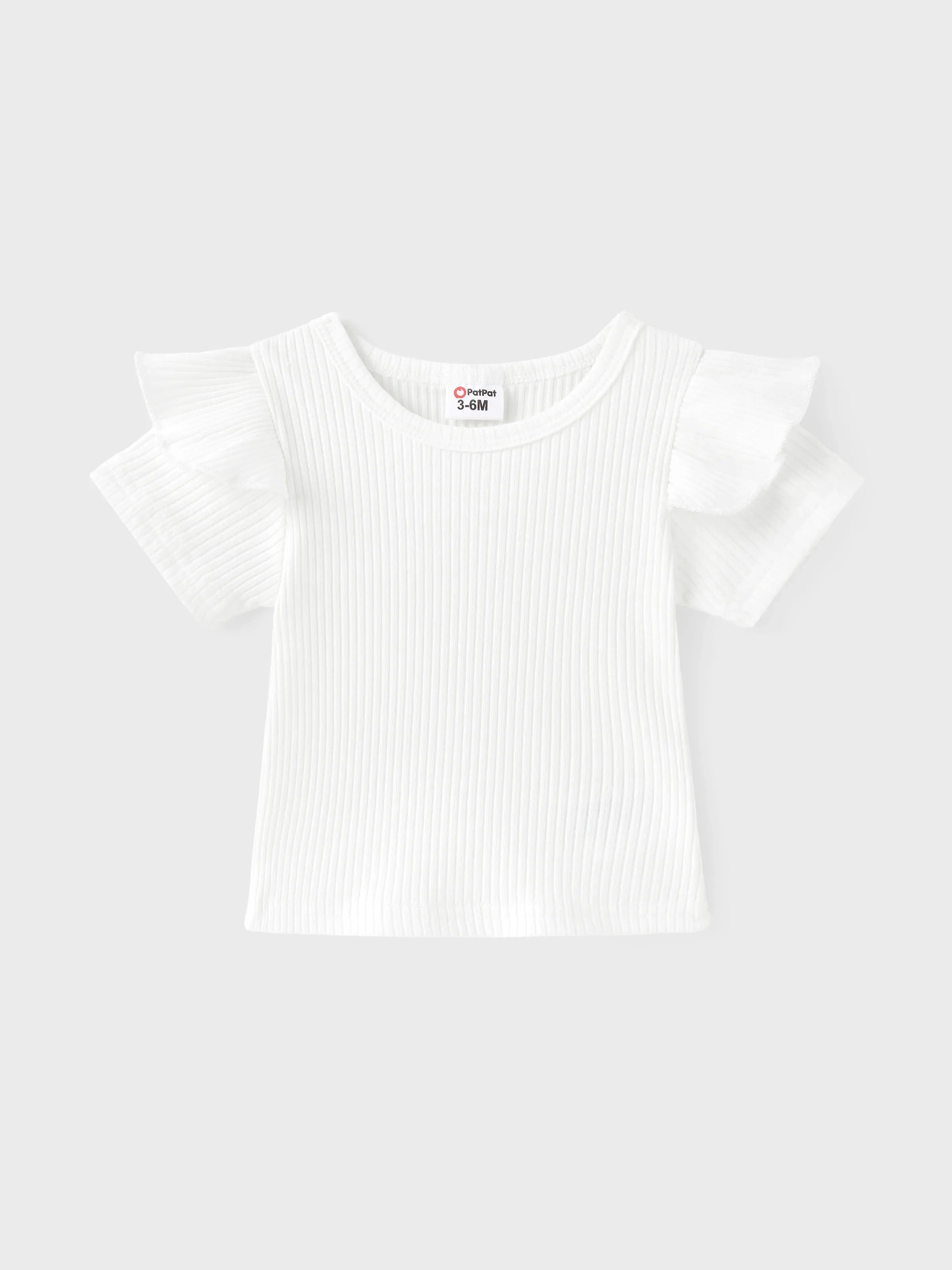 3pcs Baby Girl 95% Cotton Ribbed Ruffle Short-sleeve Tee and Bow Front Skirt & Headband Set Pink