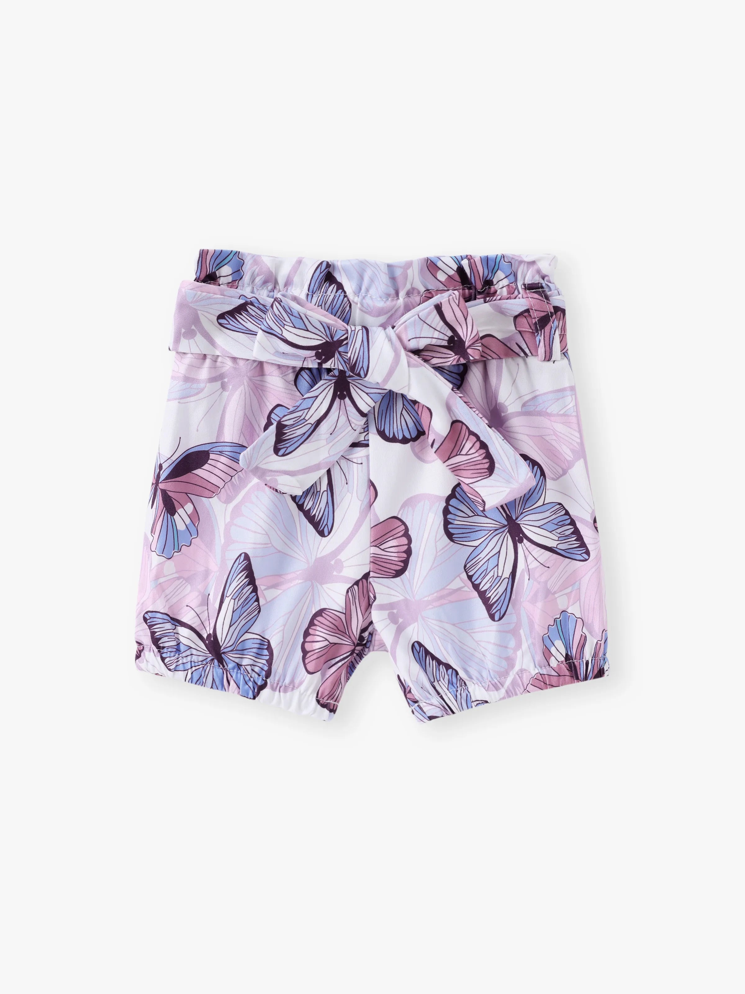 3pcs Baby Girl Ribbed Romper & Belted Shorts & Headband Set Purple