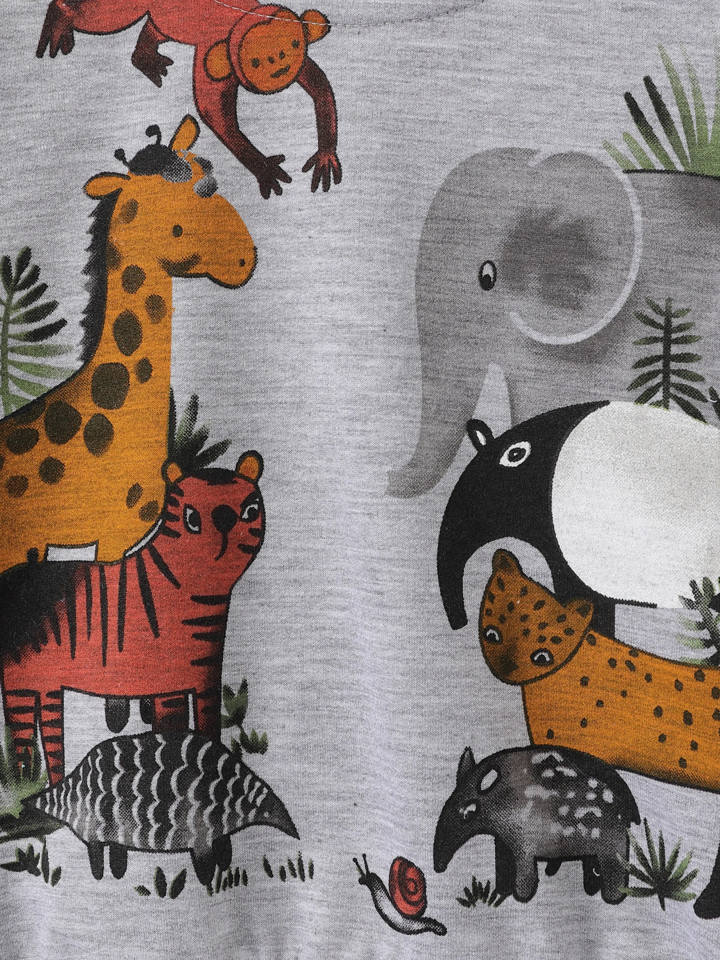 2pcs Toddler Boy Animal Pattern Patch Pocket Set Grey