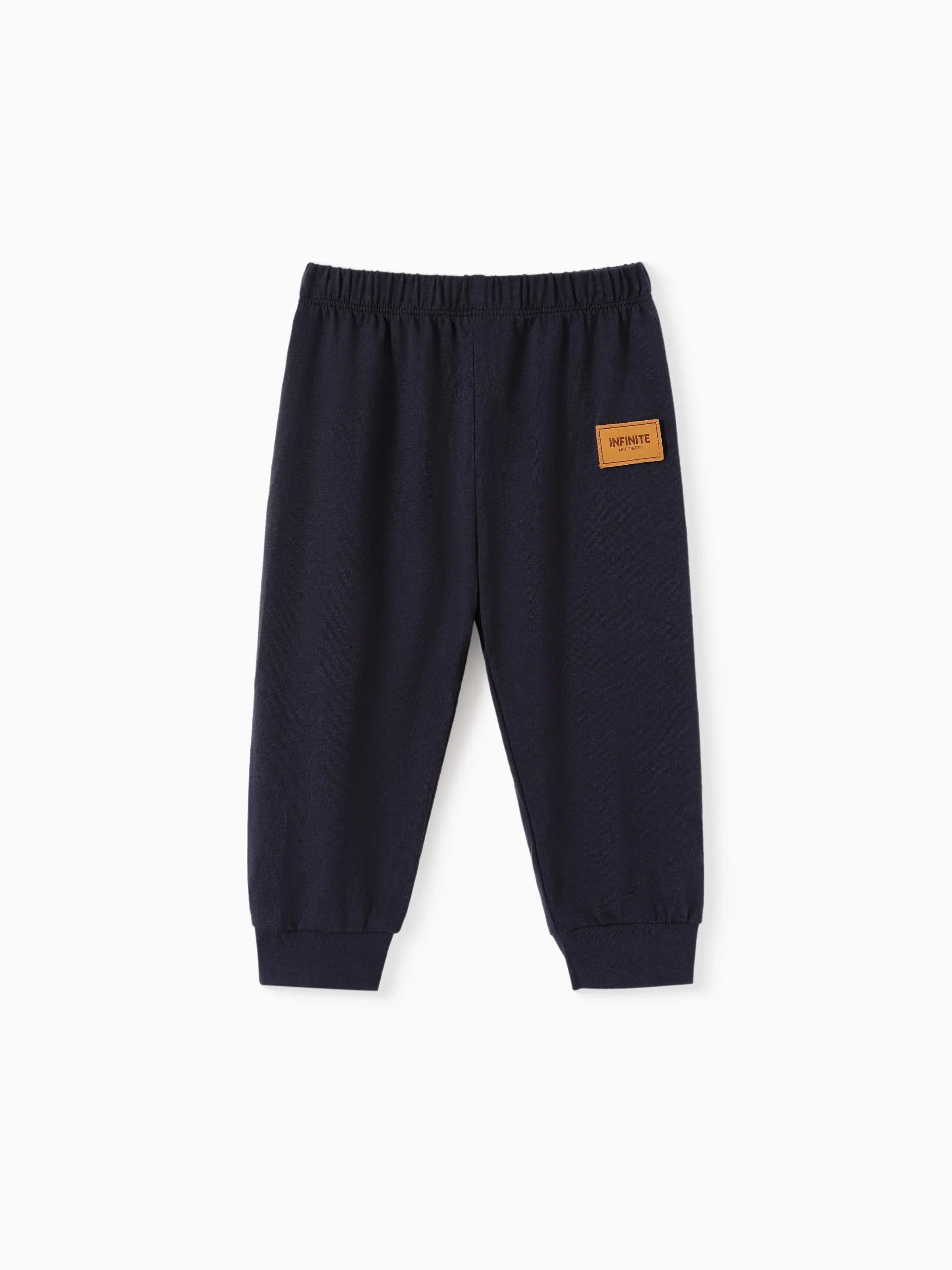 2pcs Baby Boy Long-sleeve Striped Spliced Hoodie and Badge Detail Sweatpants Set Tibetan blue