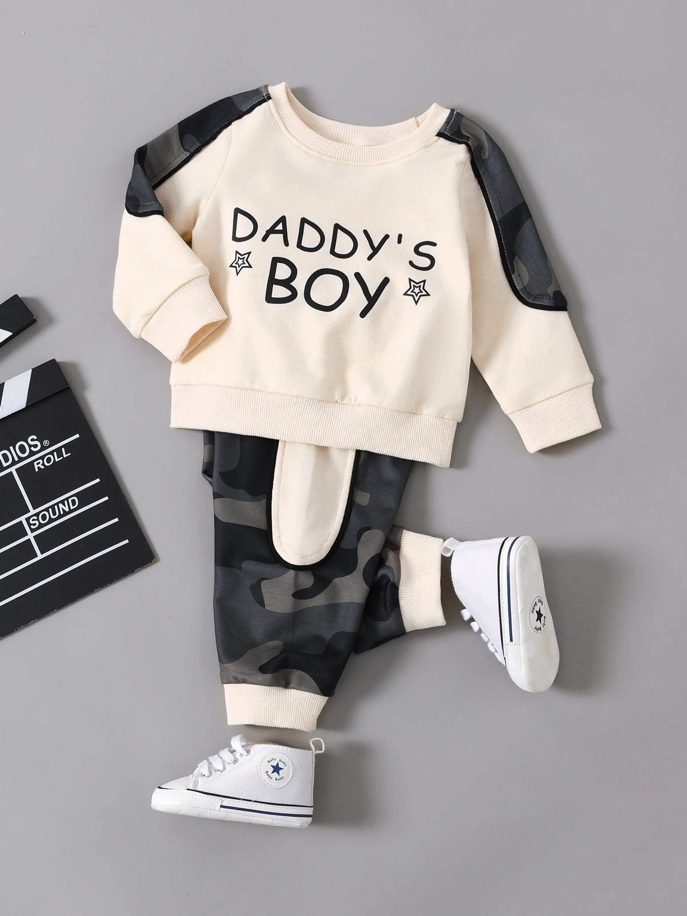 2pcs Baby Boy Casual Style Camouflage Set LightApricot