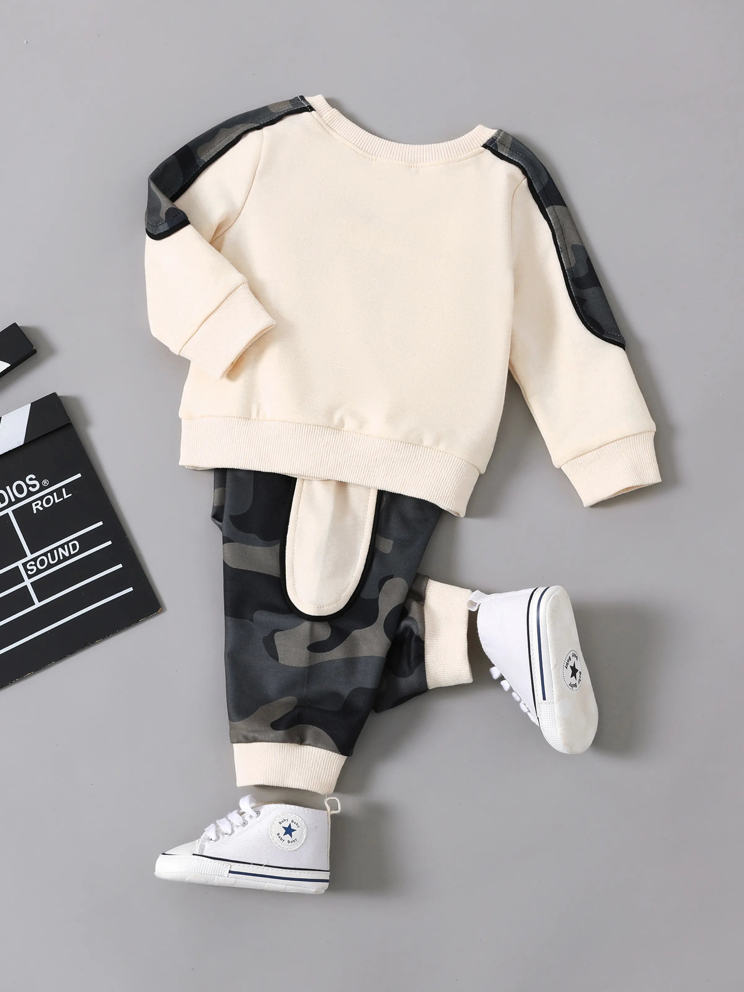 2pcs Baby Boy Casual Style Camouflage Set LightApricot