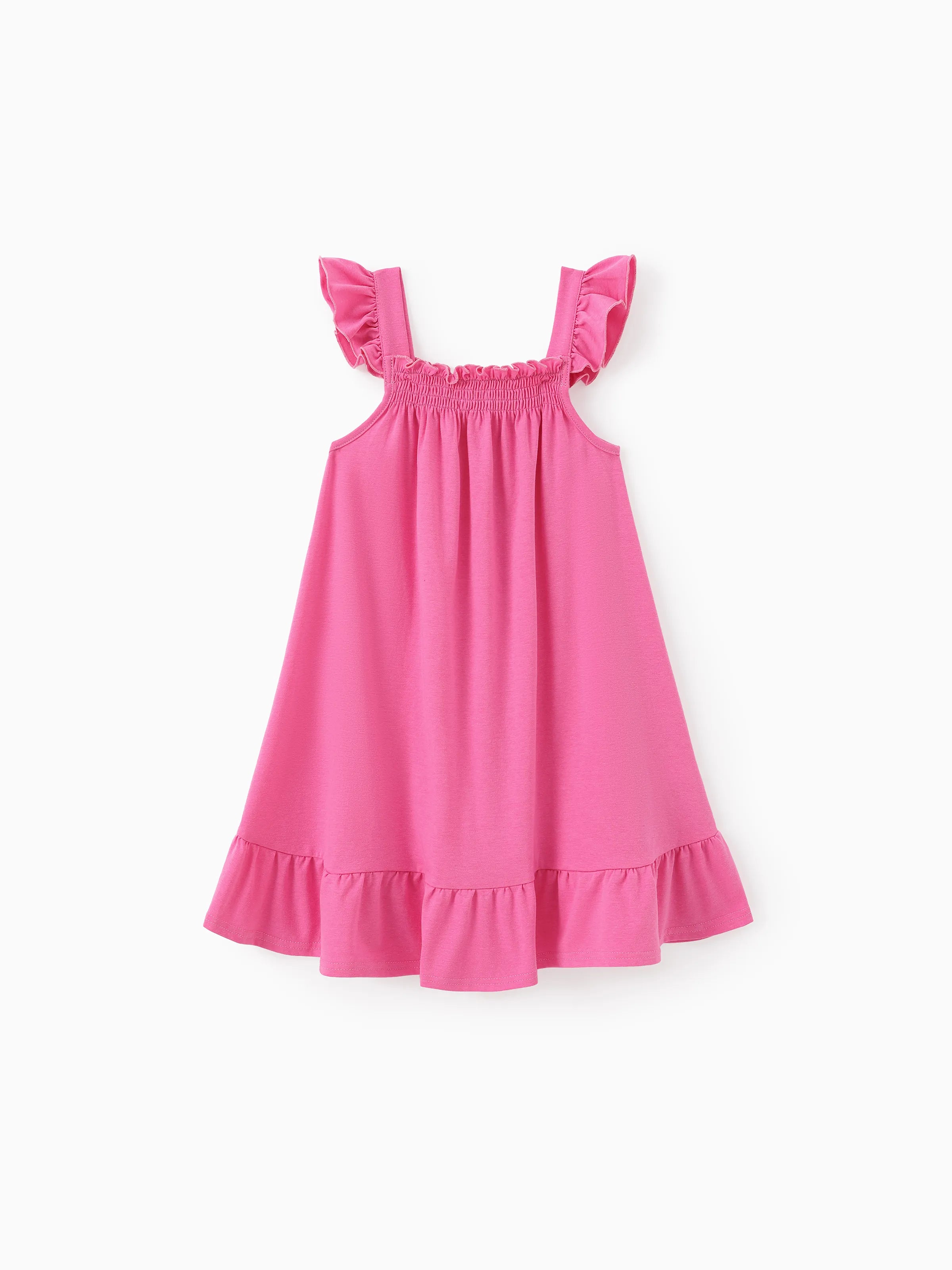 3-Pack Toddler/Kid Girl Childlike Flutter-sleeve Dresses Hot Pink