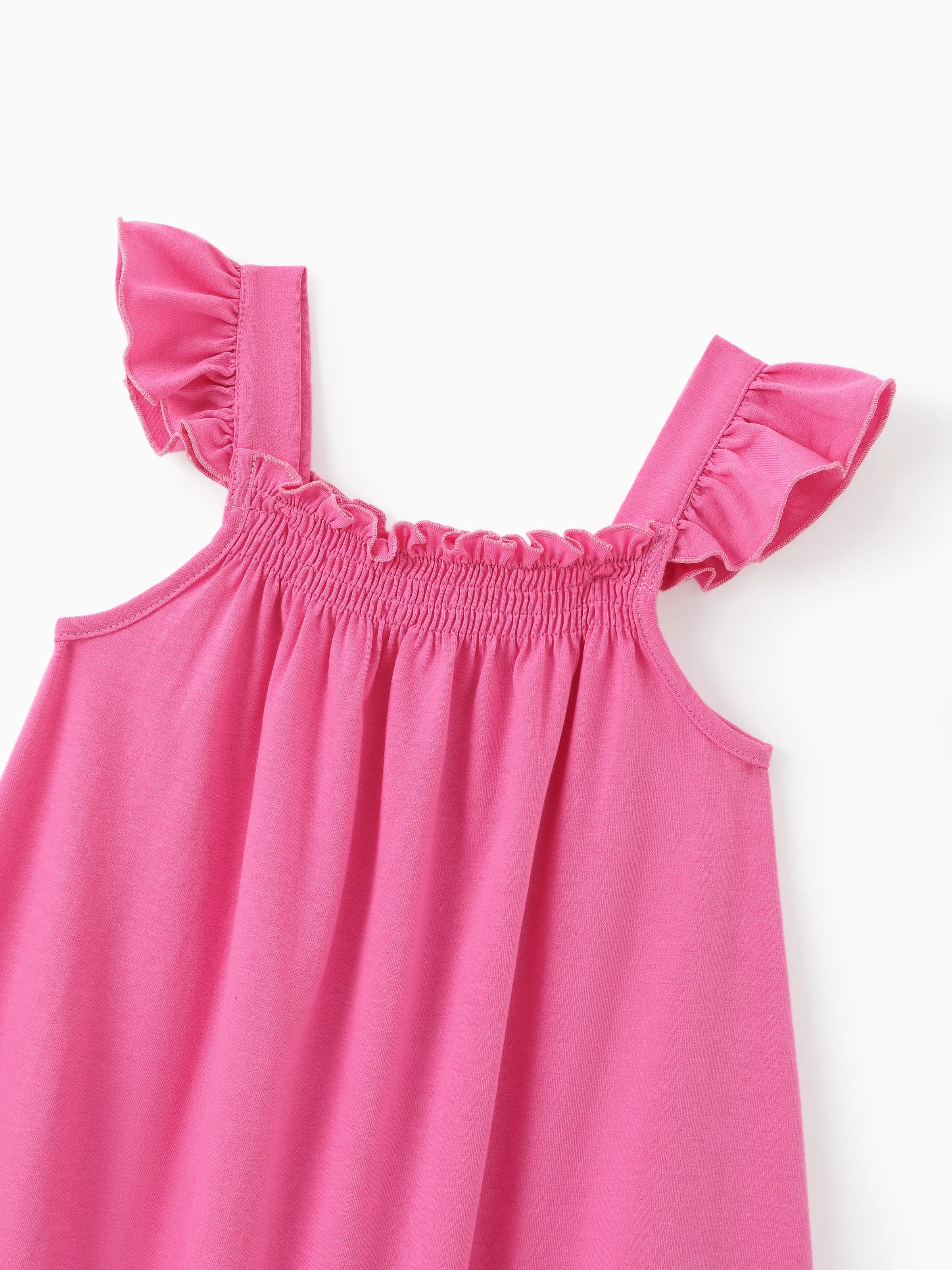 3-Pack Toddler/Kid Girl Childlike Flutter-sleeve Dresses Hot Pink