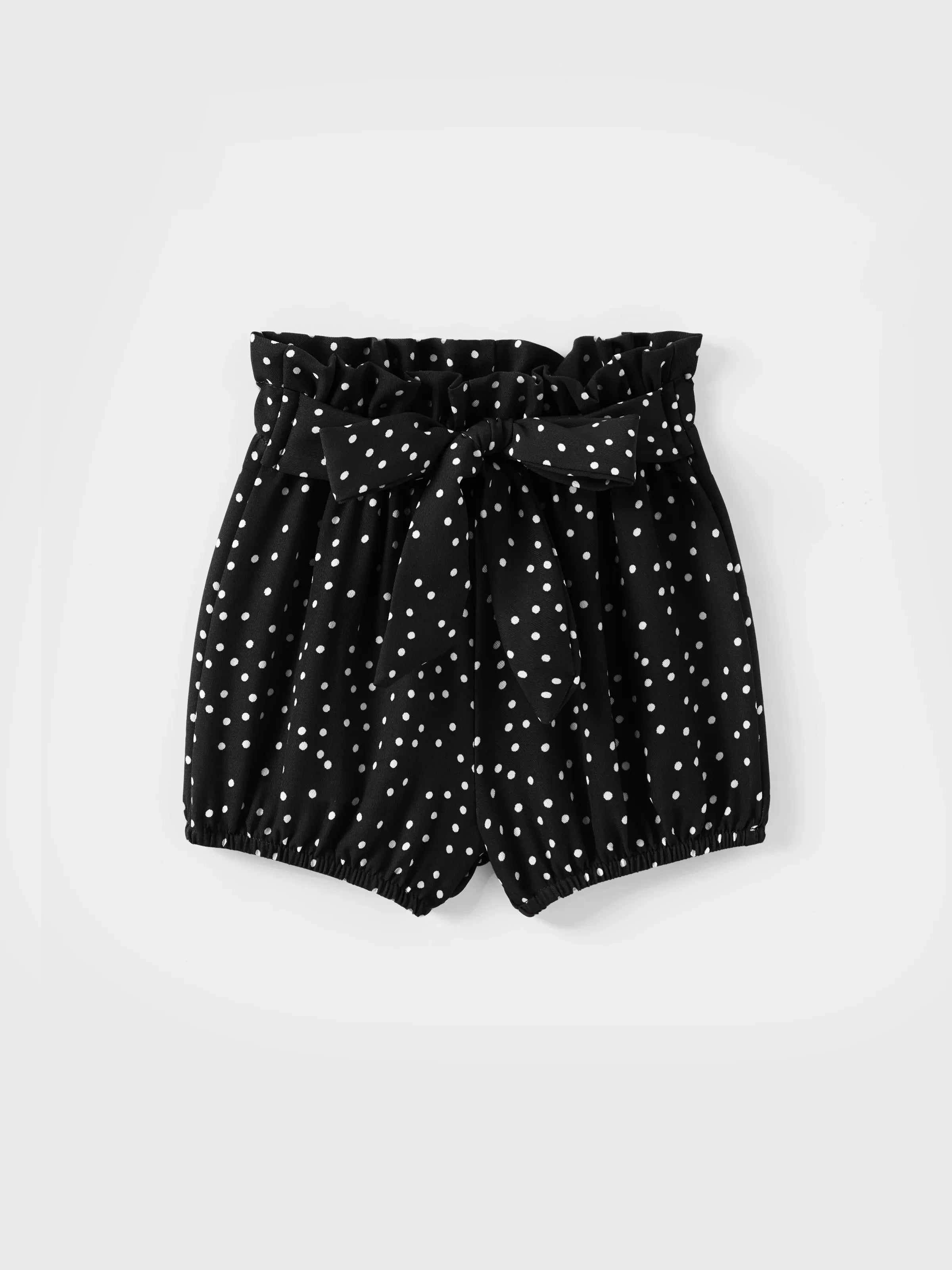3-Piece Baby Girl Letter Print Romper and Polka dots Shorts and Headband Set Black