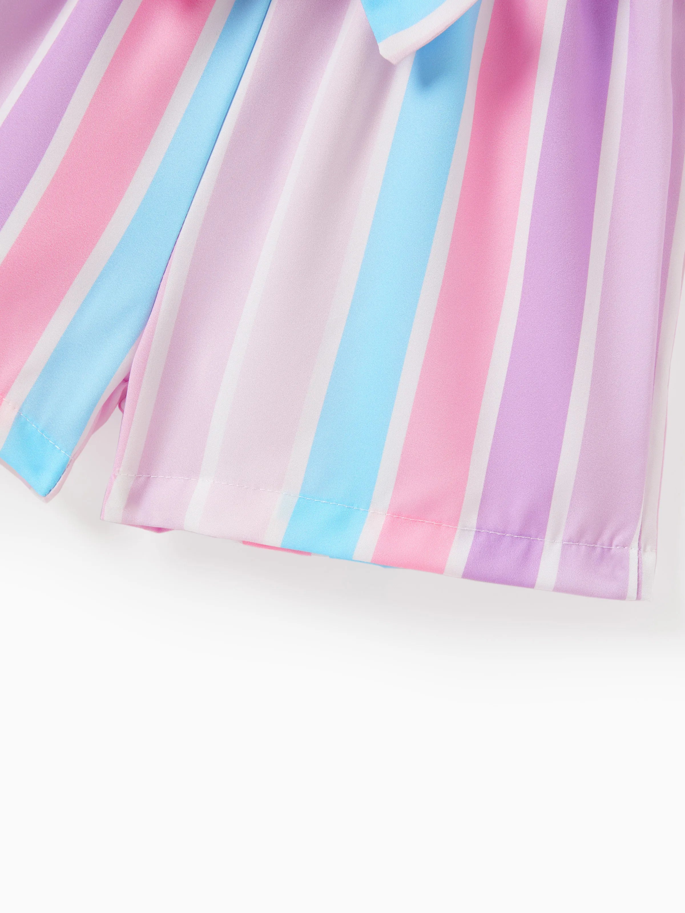 2pcs Toddler Girl Sweet Flutter-sleeve Tee and Stripe Belted Shorts Set Light Purple