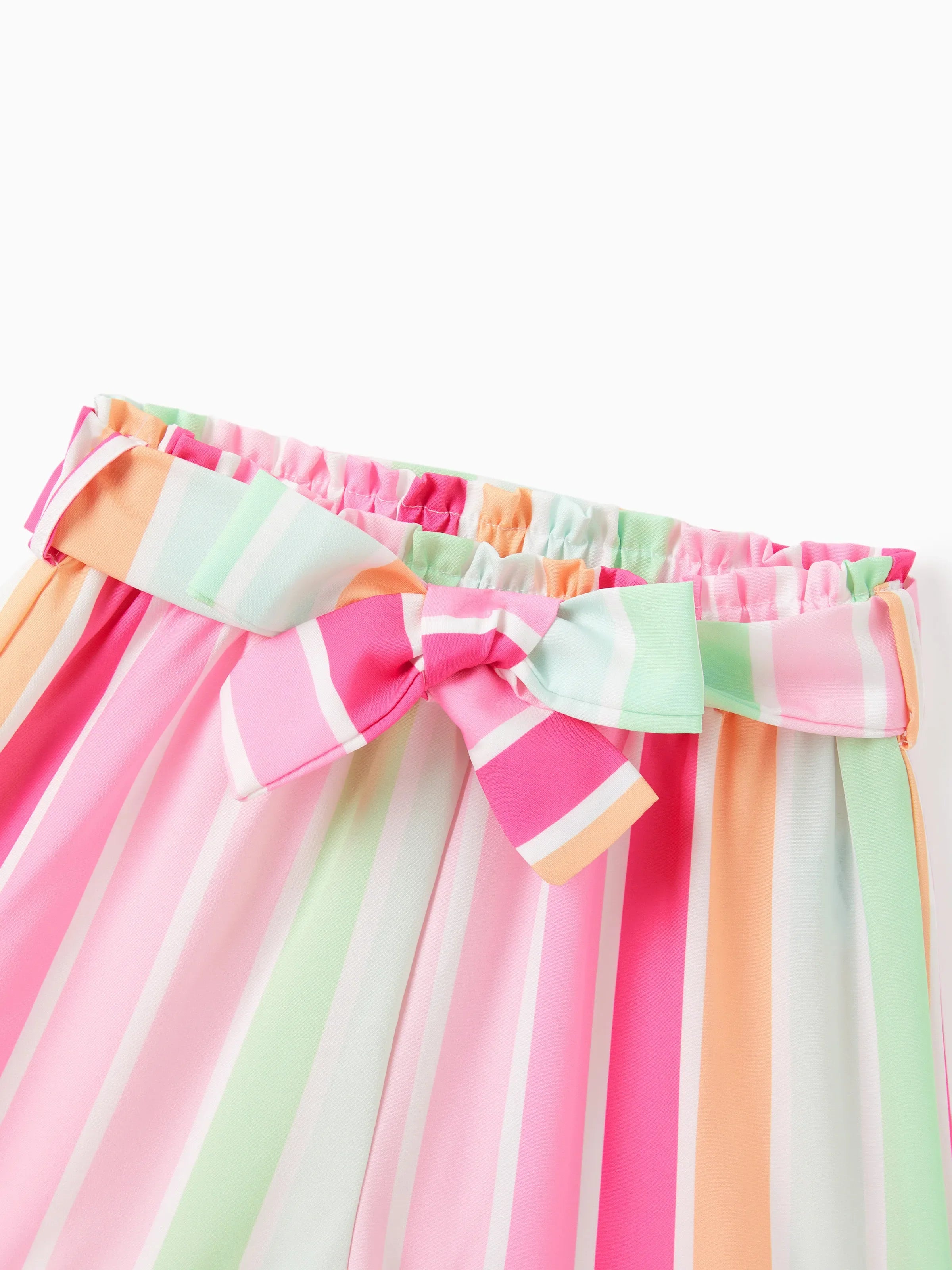 2pcs Toddler Girl Sweet Flutter-sleeve Tee and Stripe Belted Shorts Set Hot Pink