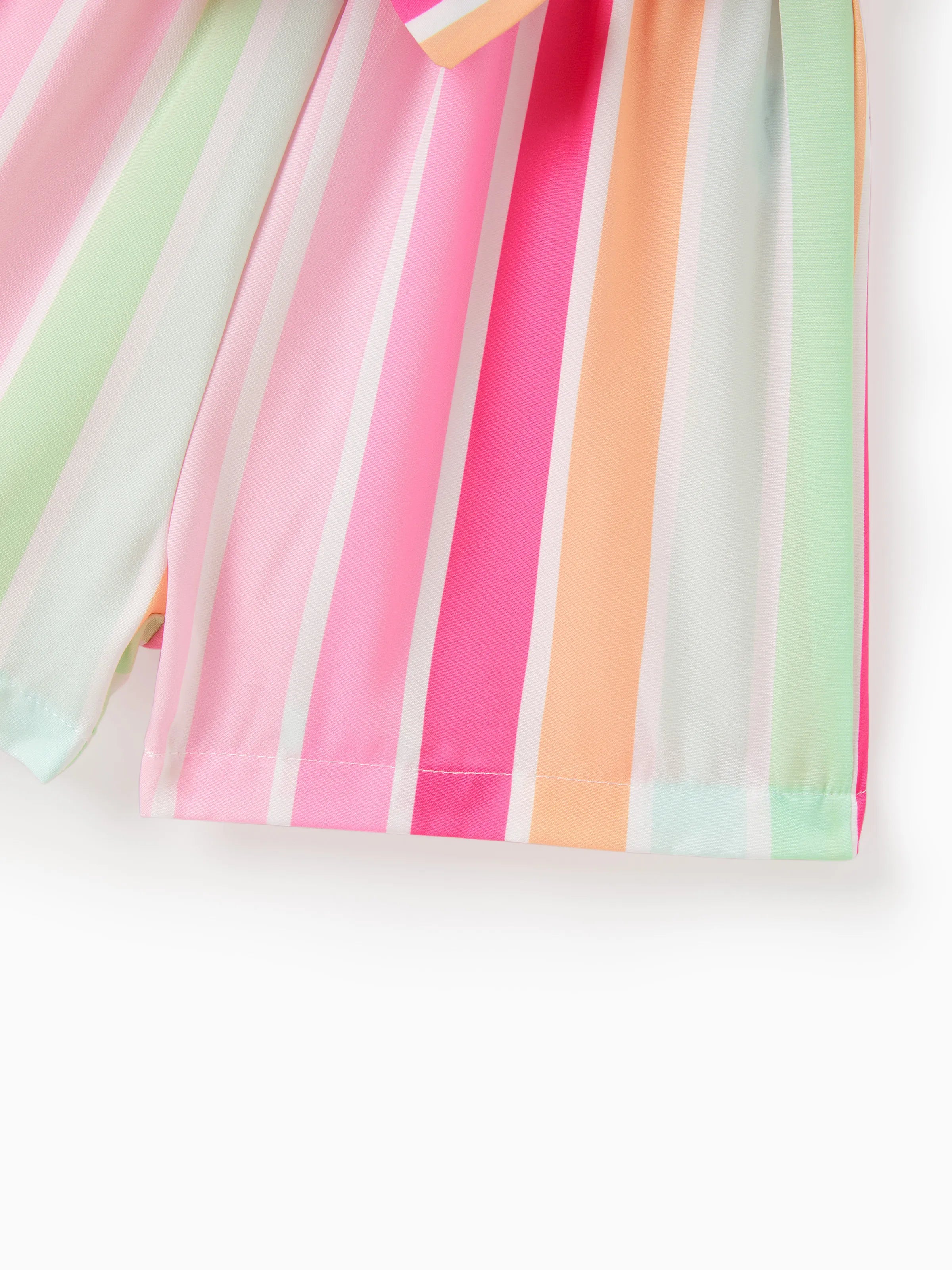 2pcs Toddler Girl Sweet Flutter-sleeve Tee and Stripe Belted Shorts Set Hot Pink