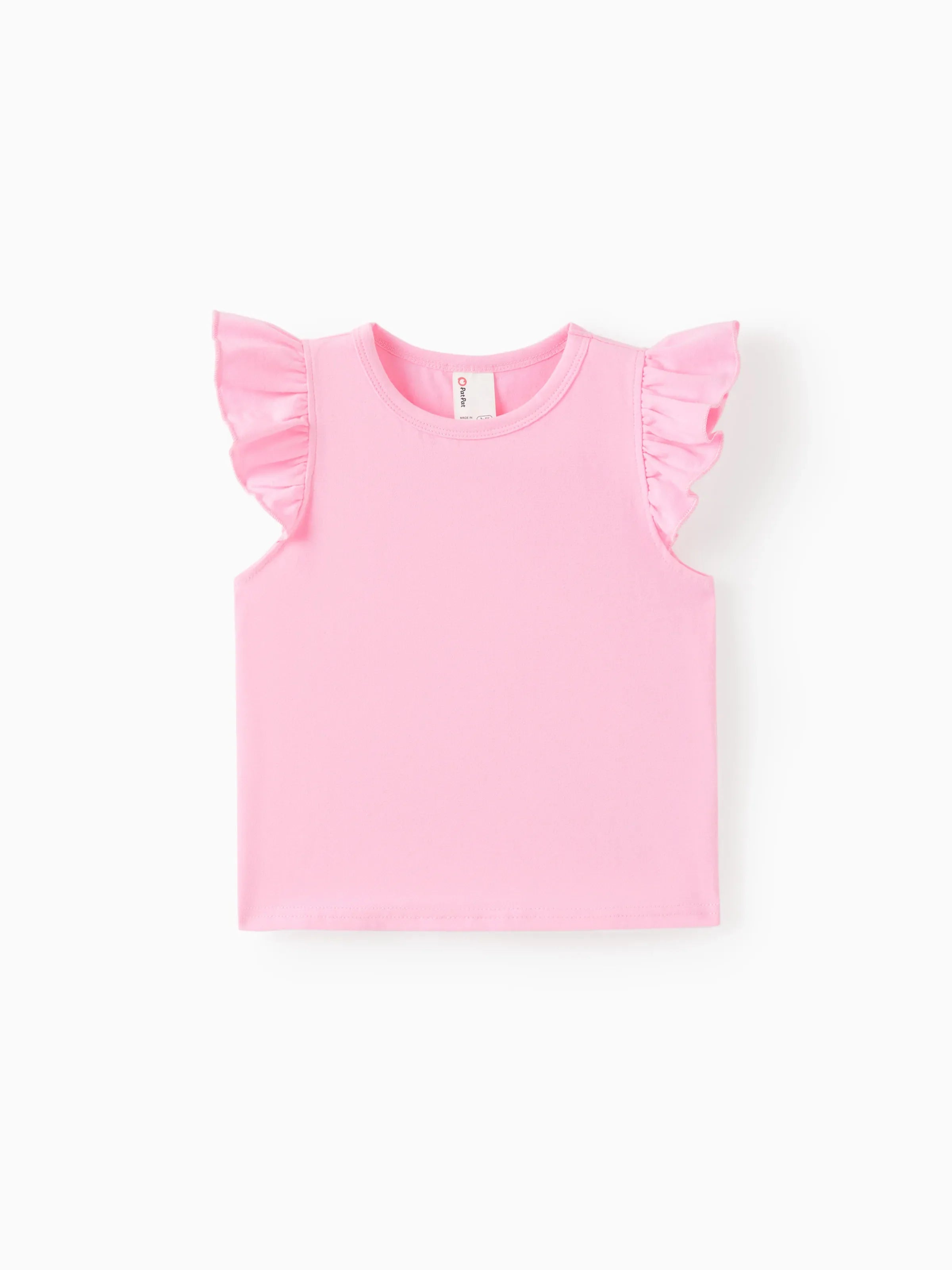 2pcs Toddler Girl Sweet Flutter-sleeve Tee and Stripe Belted Shorts Set Pink