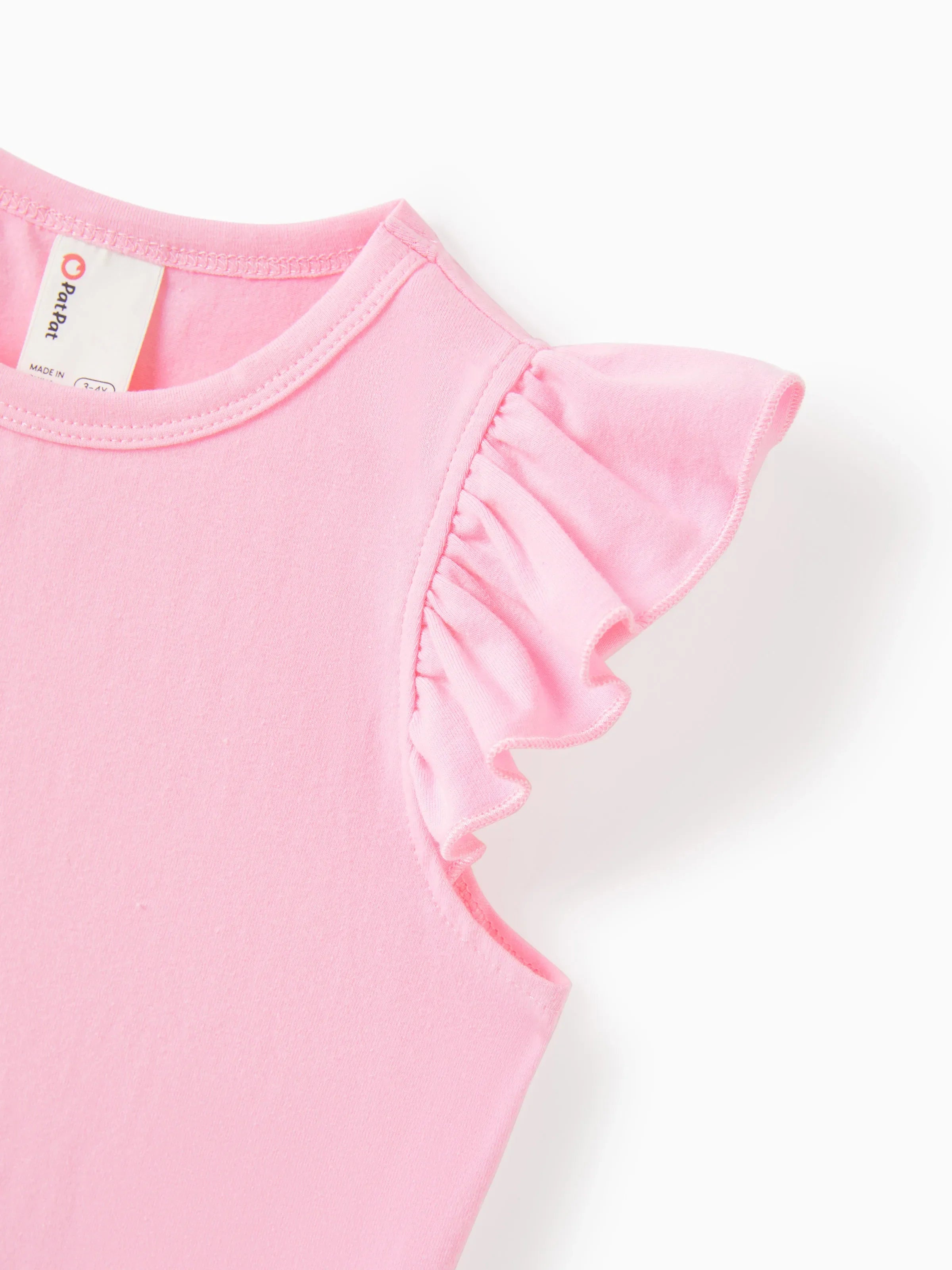 2pcs Toddler Girl Sweet Flutter-sleeve Tee and Stripe Belted Shorts Set Pink