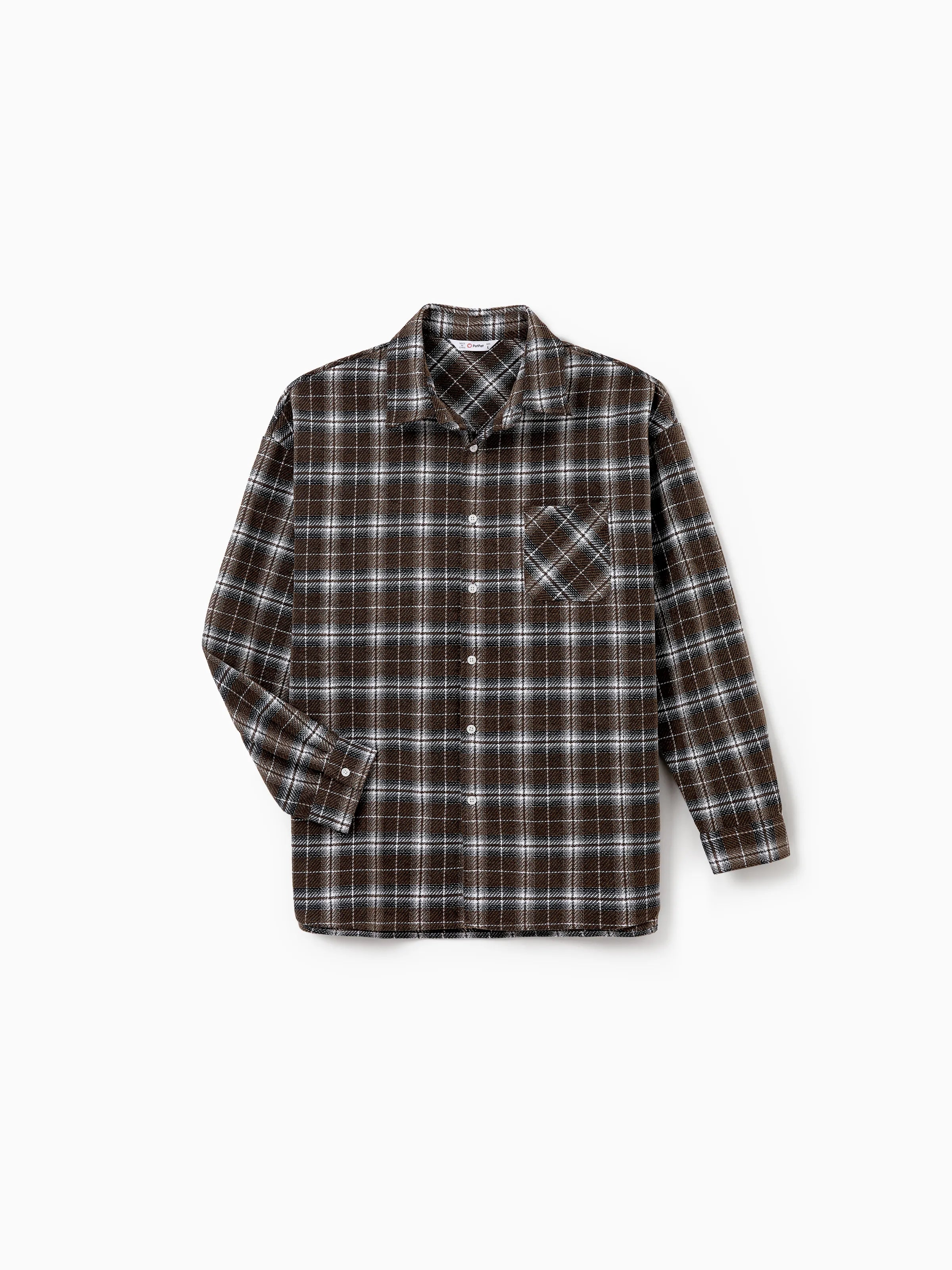 Velvet & Plaid Matching Family Outfits Dad/Son Shirts & Mom/Daughter Velvet Dresses Sets Dark Brown