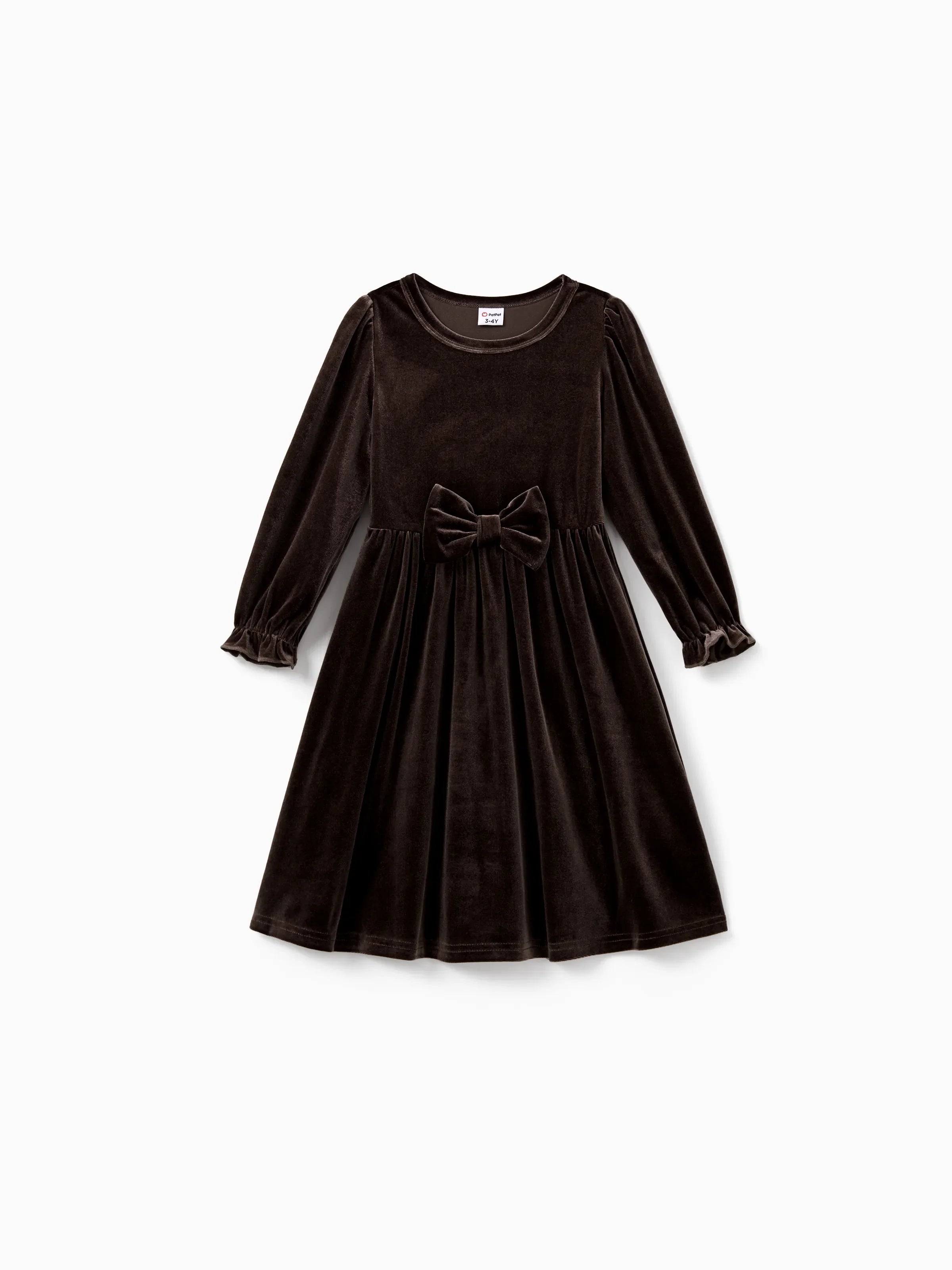 Velvet & Plaid Matching Family Outfits Dad/Son Shirts & Mom/Daughter Velvet Dresses Sets Dark Brown