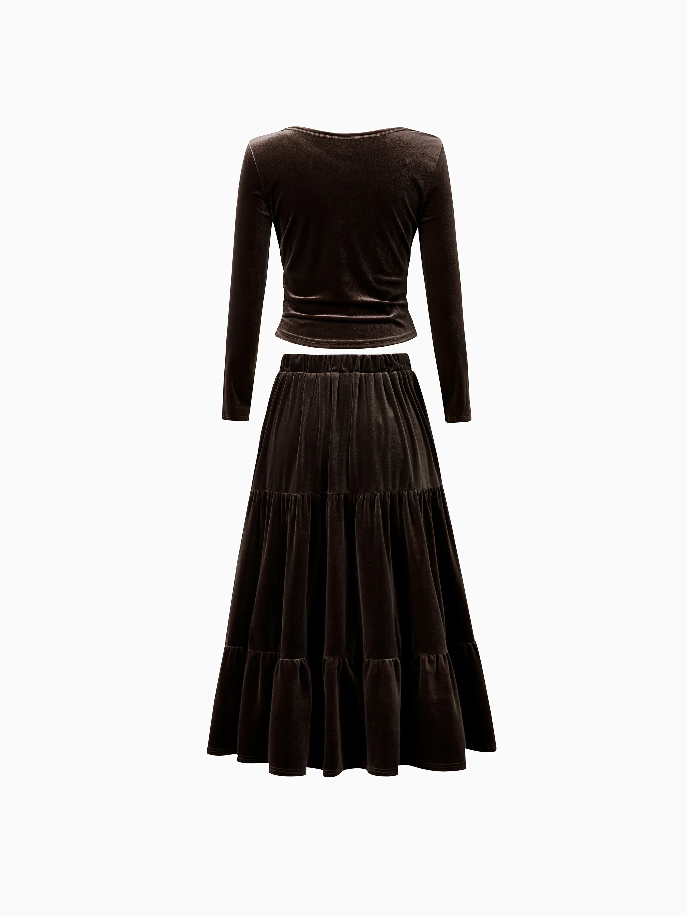 Velvet & Plaid Matching Family Outfits Dad/Son Shirts & Mom/Daughter Velvet Dresses Sets Dark Brown