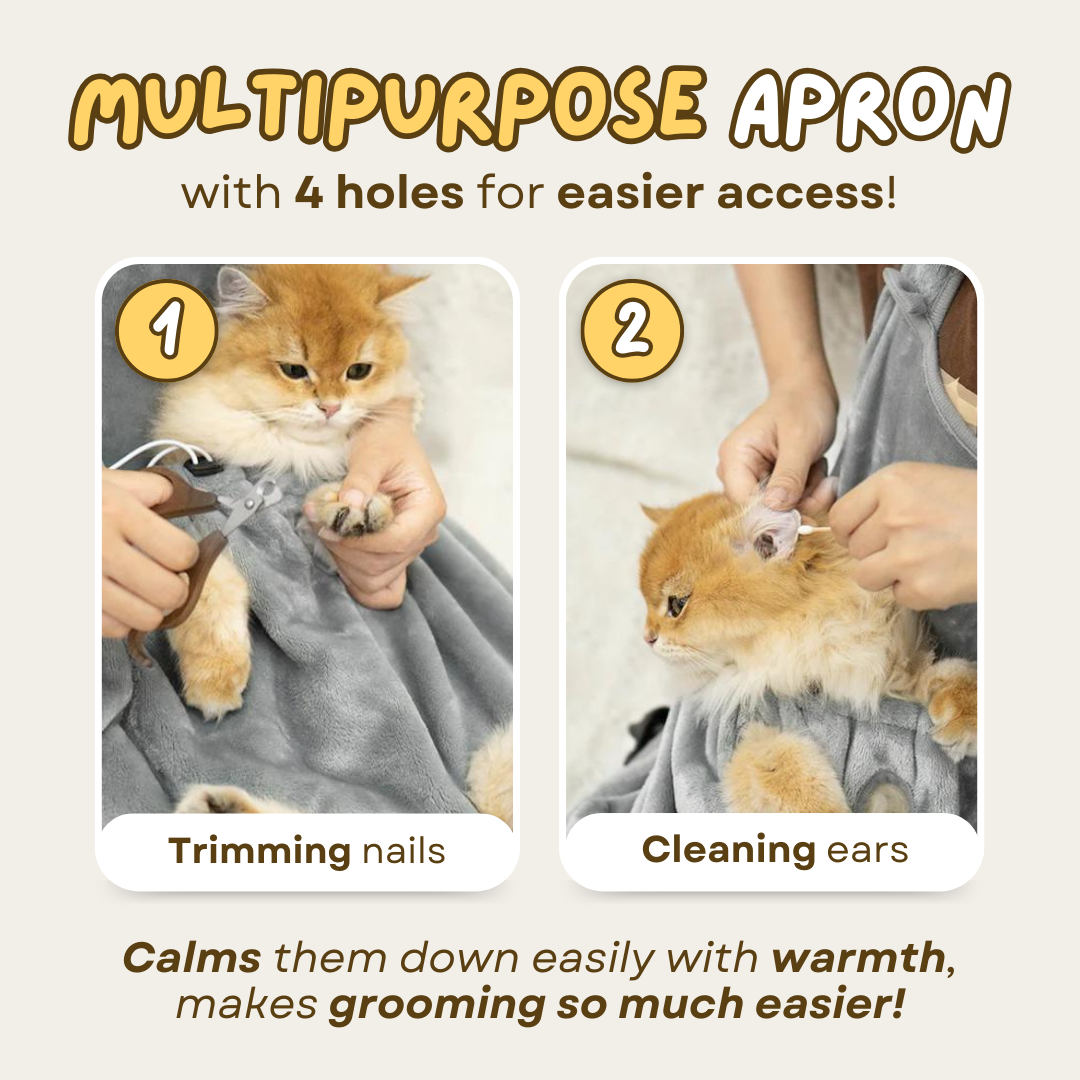 Cat Apron for Grooming and Care | Soft Fleece Pet Apron to Protect Clothes and Keep Cats Calm