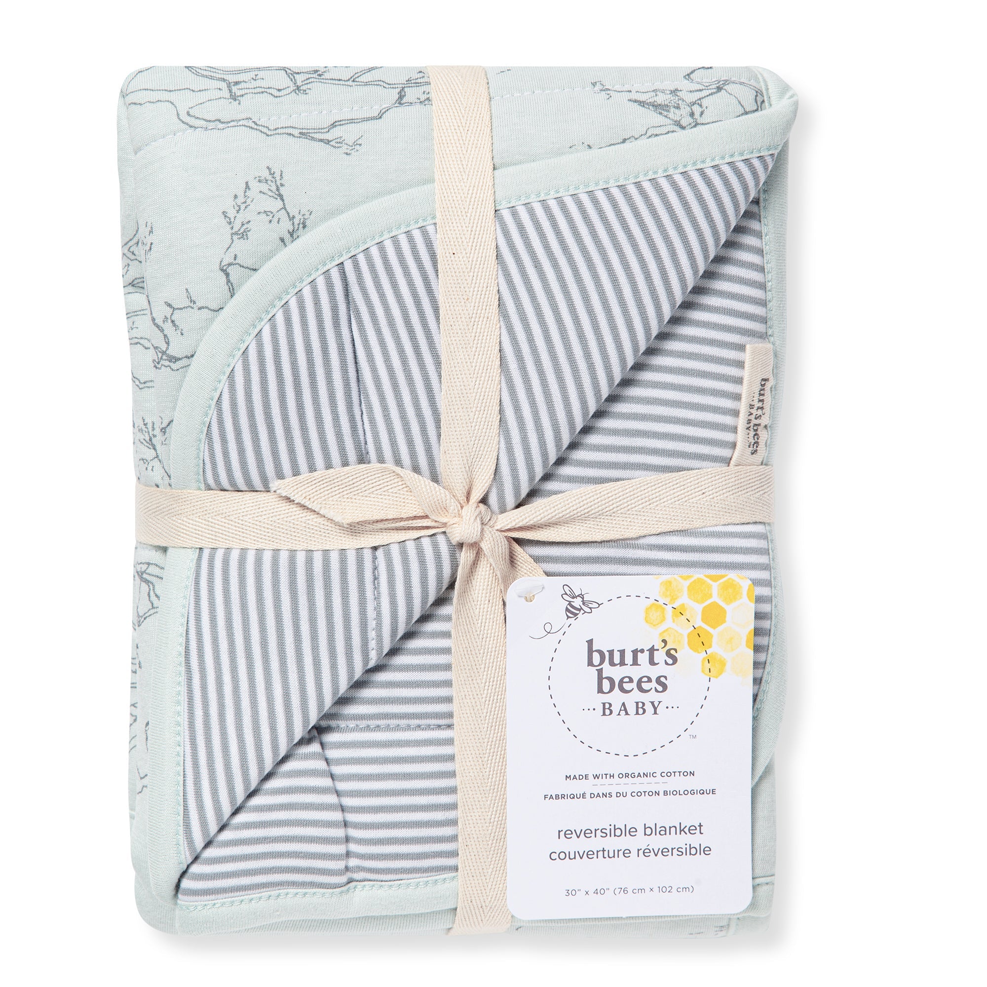 Swaying Branches Organic Cotton Reversible Baby Blanket - Ice Flow