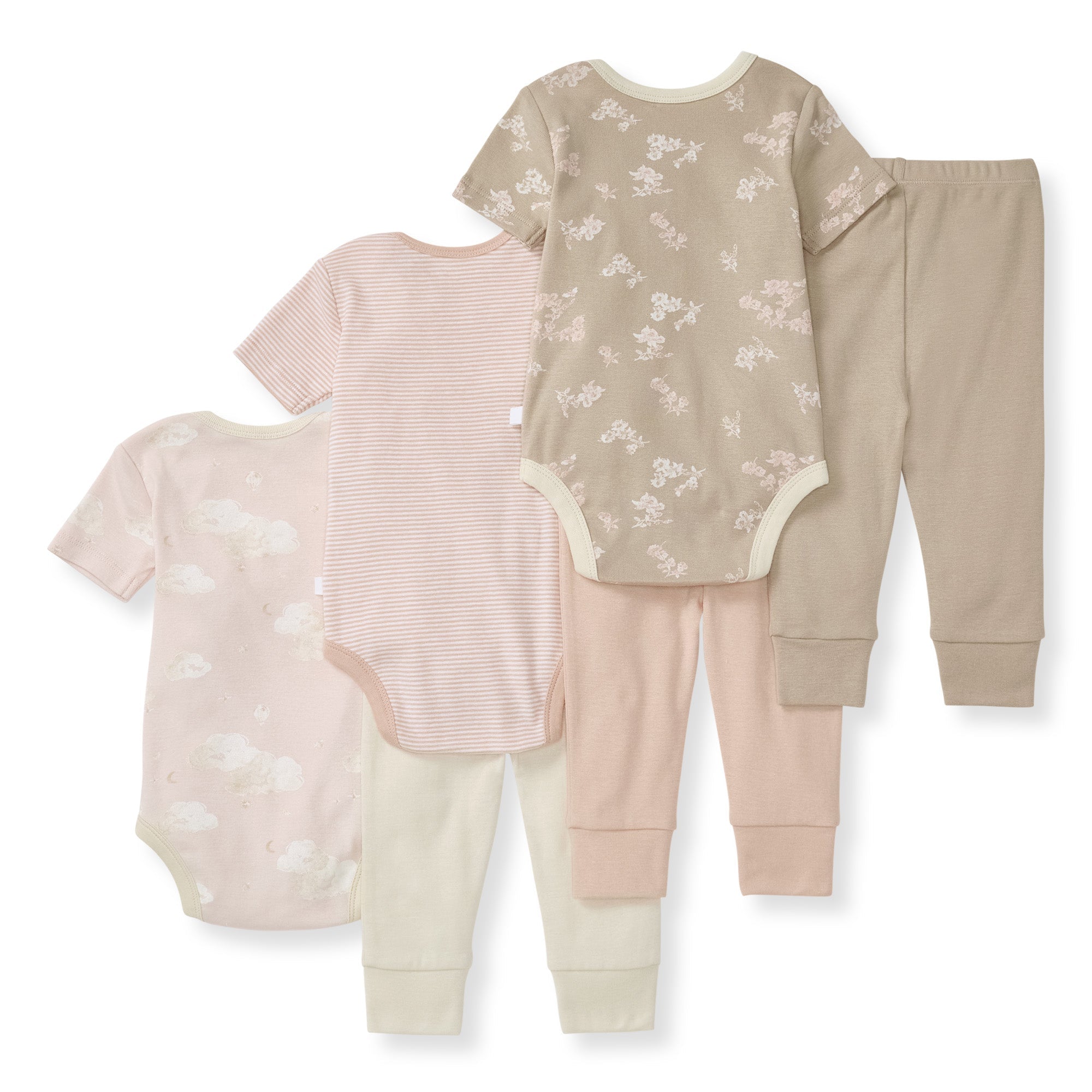 Whimsical Floral Organic Short Sleeve Bodysuit & Pant Set 3 Pack
