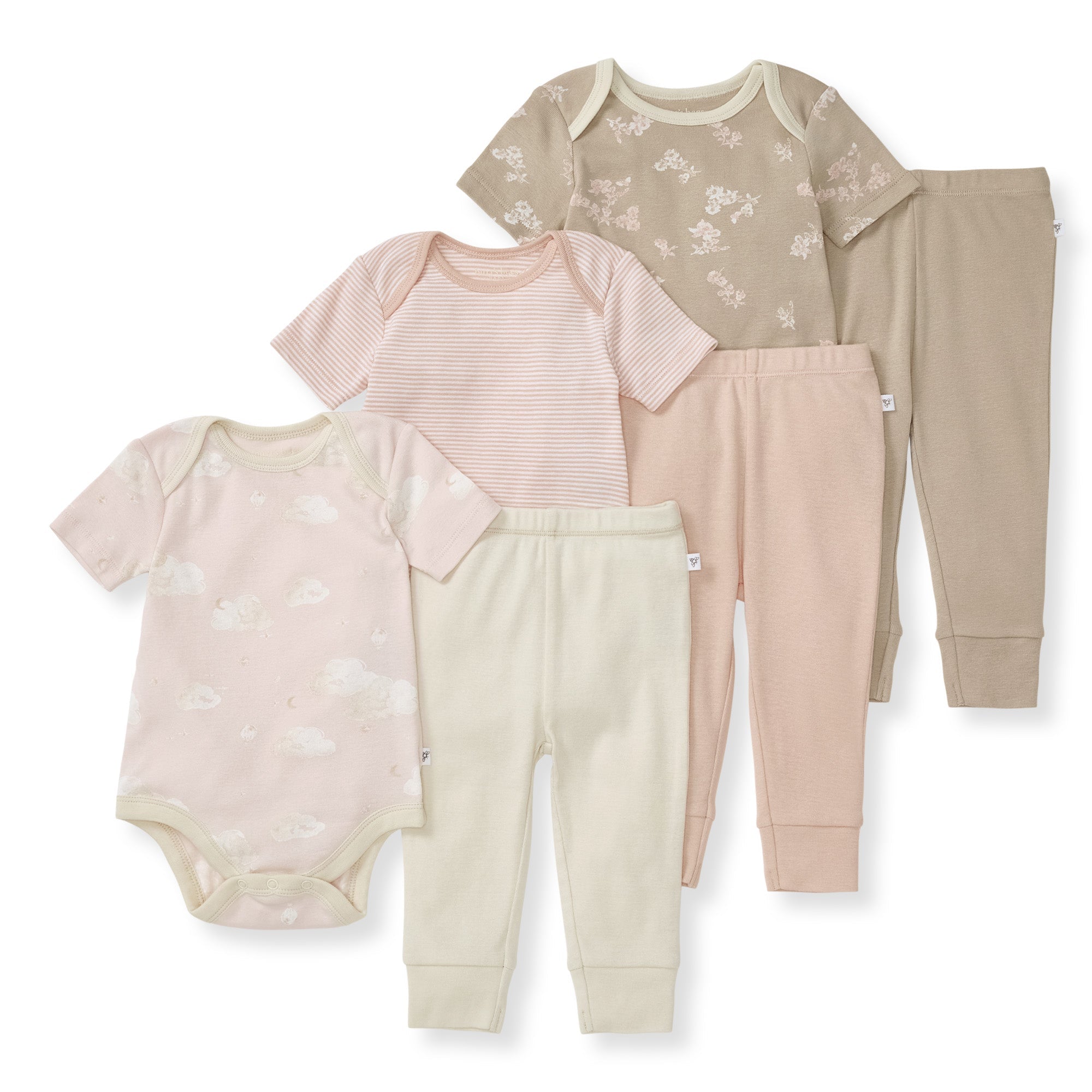 Whimsical Floral Organic Short Sleeve Bodysuit & Pant Set 3 Pack