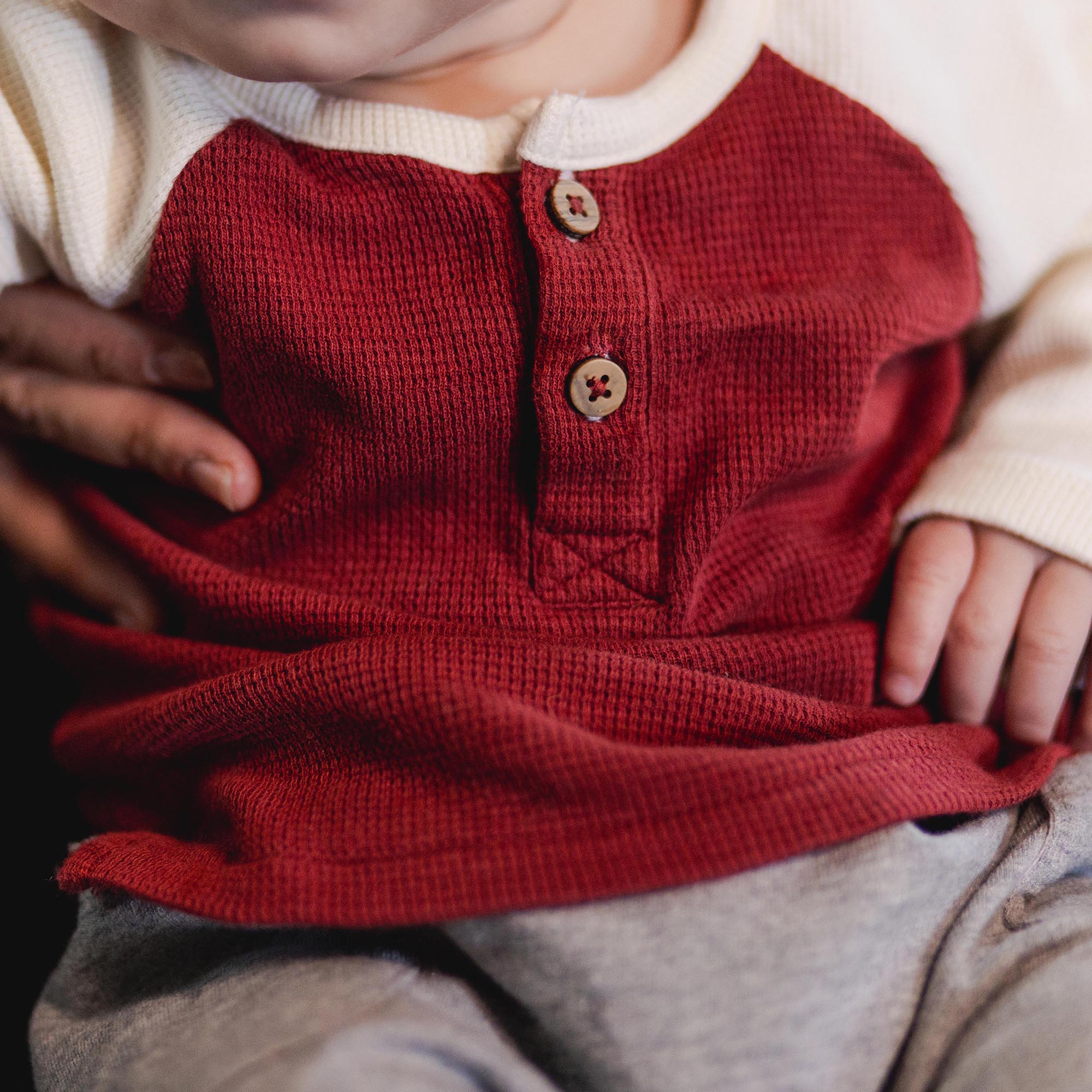 Thermal Organic Boy Tee & Pants Set - Brick Red