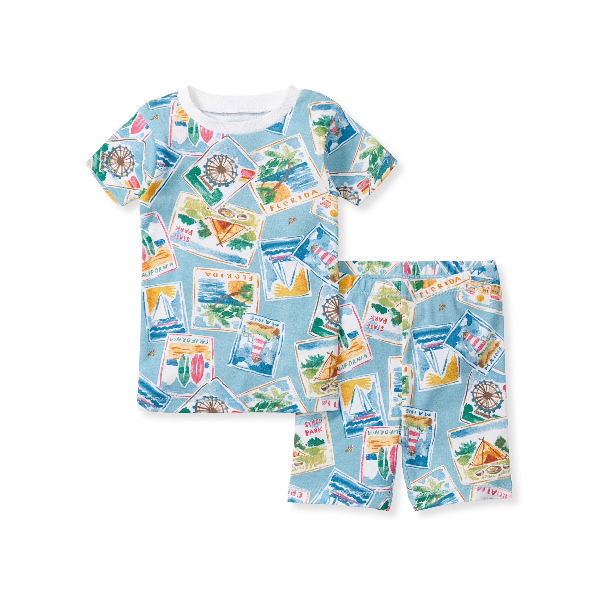 Vacation Postcards Organic Cotton Two-Piece Pajamas