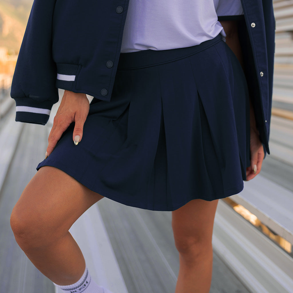Varsity Navy Women's French Terry Pleated Skort