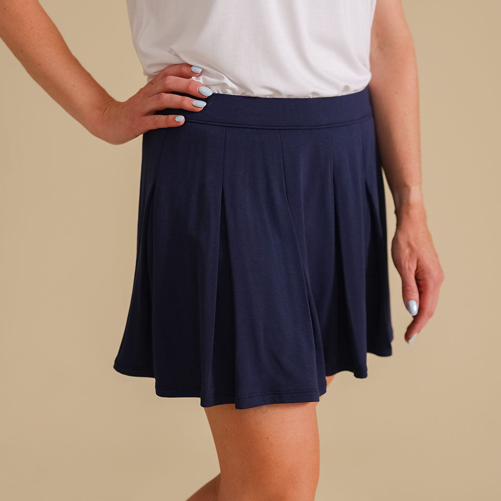 Varsity Navy Women's French Terry Pleated Skort