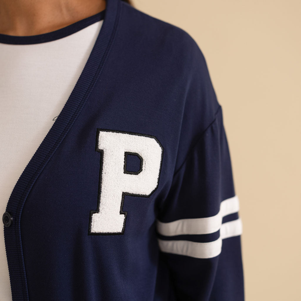 Varsity Navy Women's French Terry Varsity Cardigan