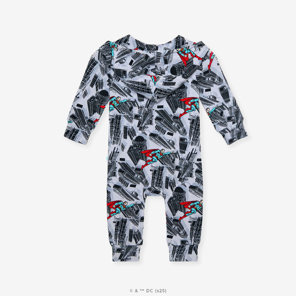 WB Superman Metropolis French Terry Zippered Hooded Romper