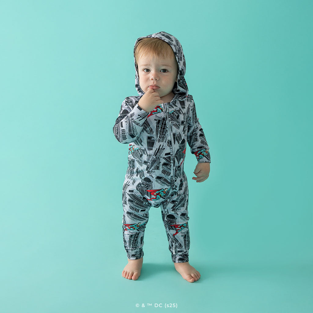 WB Superman Metropolis French Terry Zippered Hooded Romper