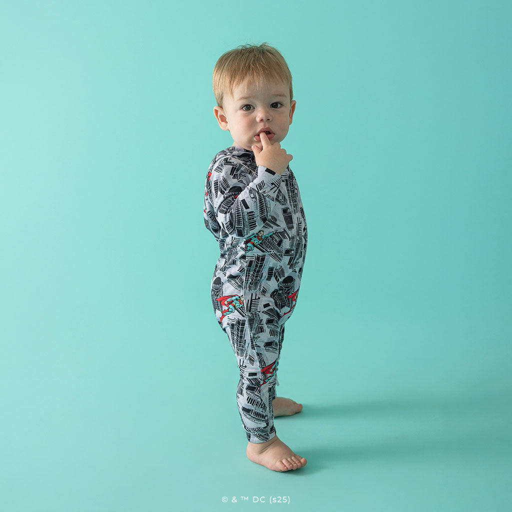 WB Superman Metropolis French Terry Zippered Hooded Romper